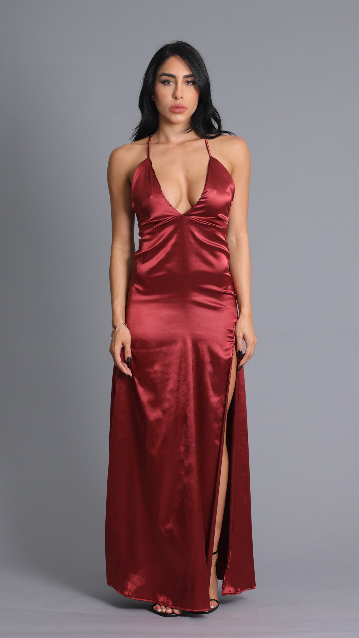 VESTIDO LONGO CETIM LADY CHERRY