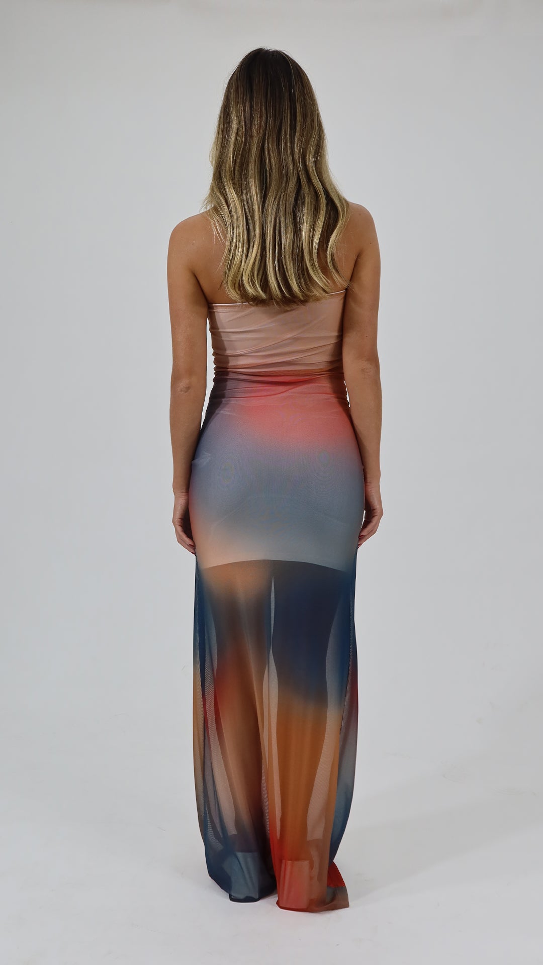 VESTIDO LONGO TULE ABSTRACT AZUL
