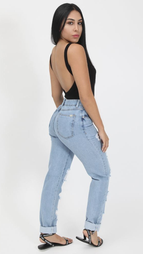 CALÇA JEANS MOM DESTROYED