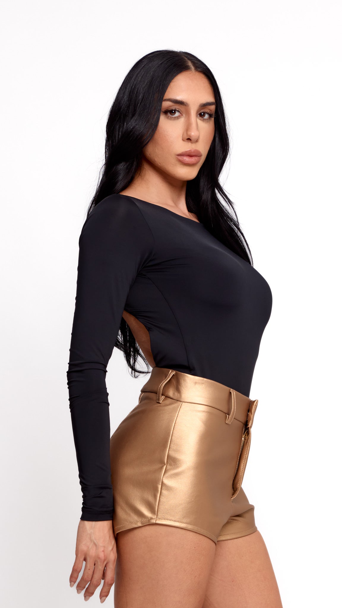 SHORTS COURO METALLIC GOLD