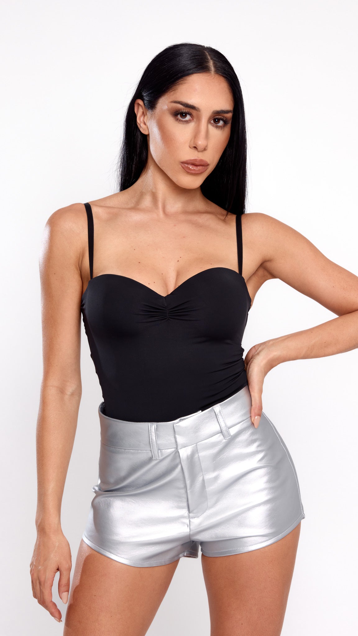 SHORTS COURO METALLIC CHROME