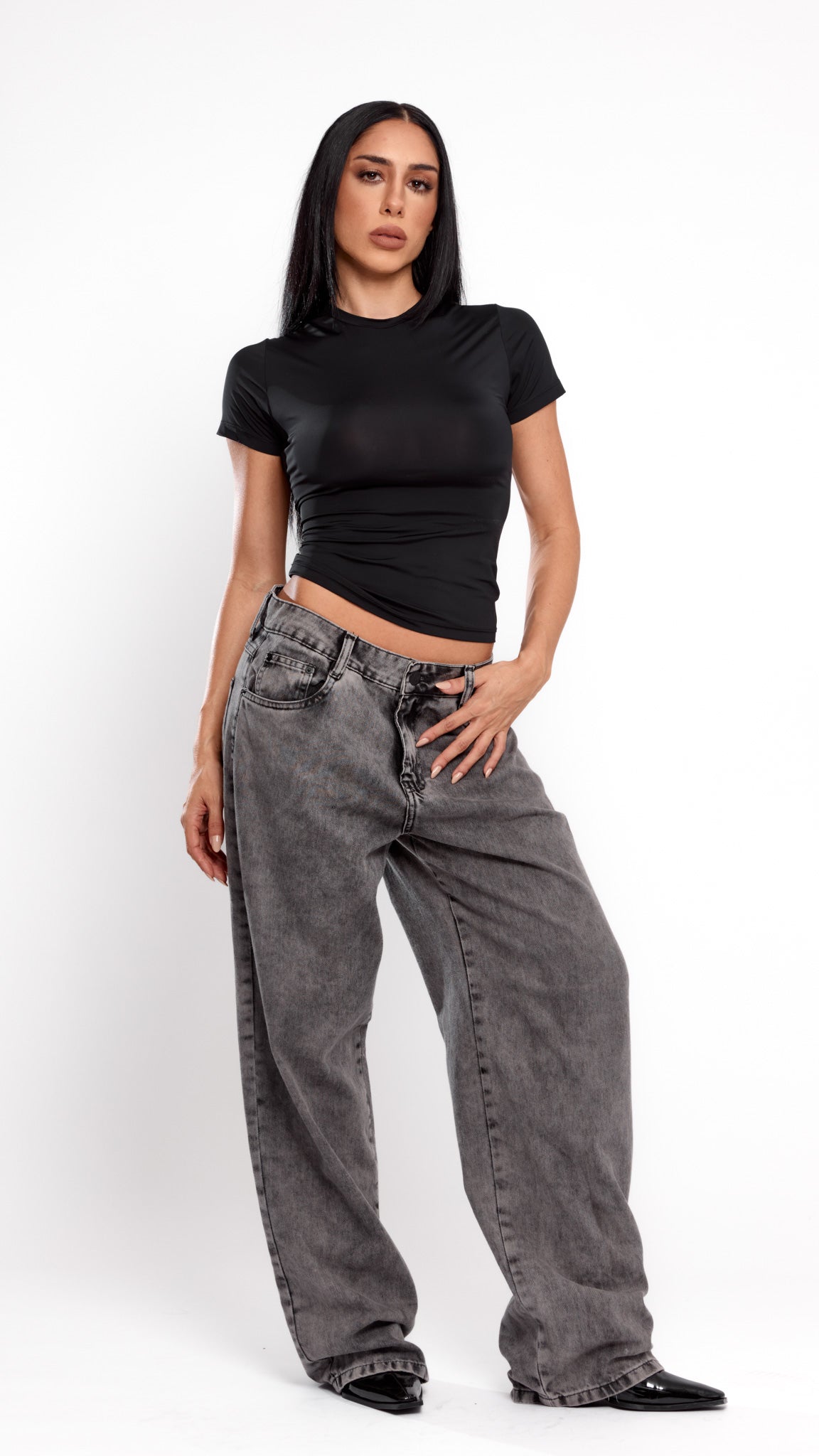 CALÇA JEANS OVERSIZED SILVER ESCURA