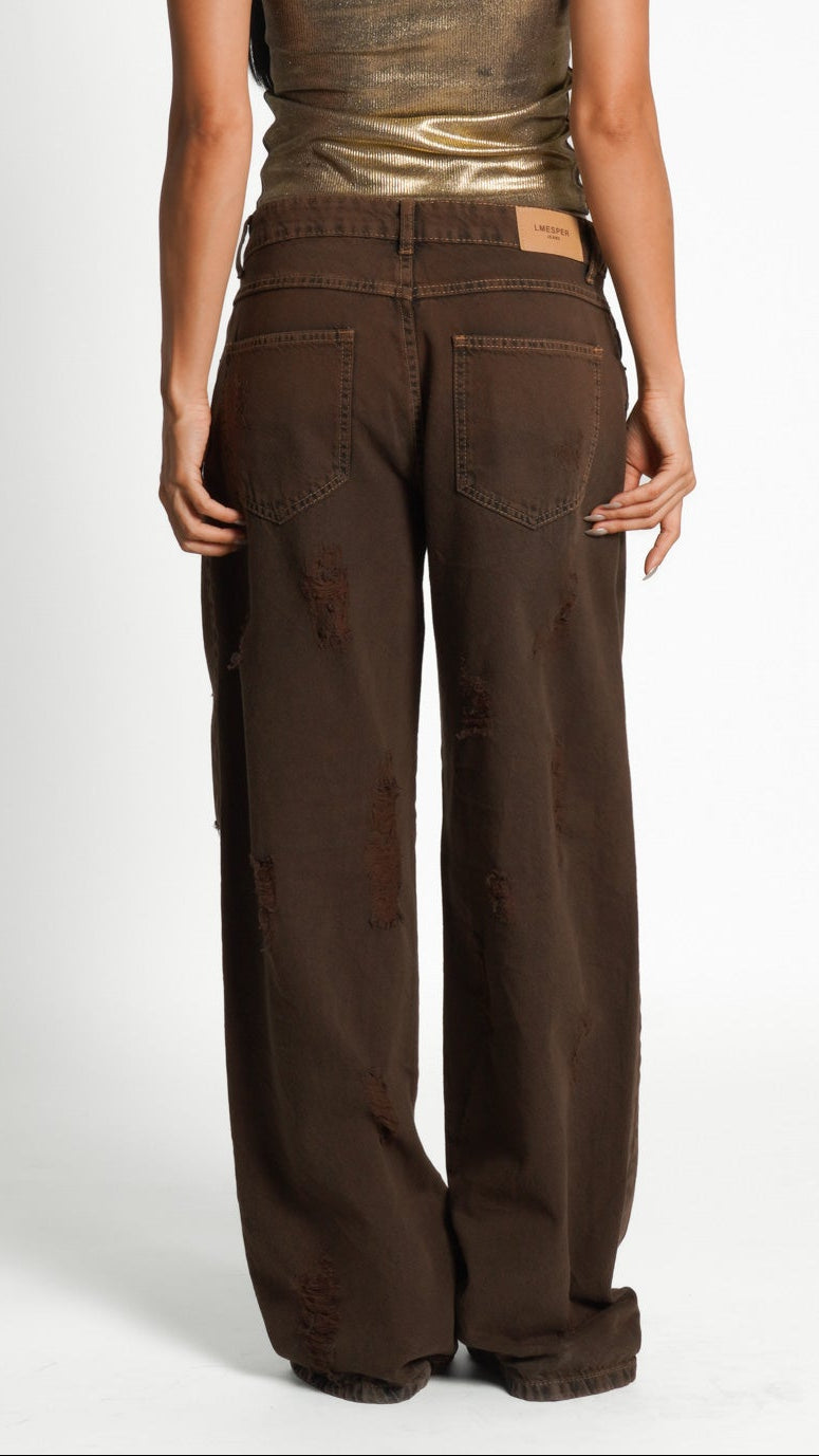 CALÇA JEANS OVERSIZED BROWN RIPPED