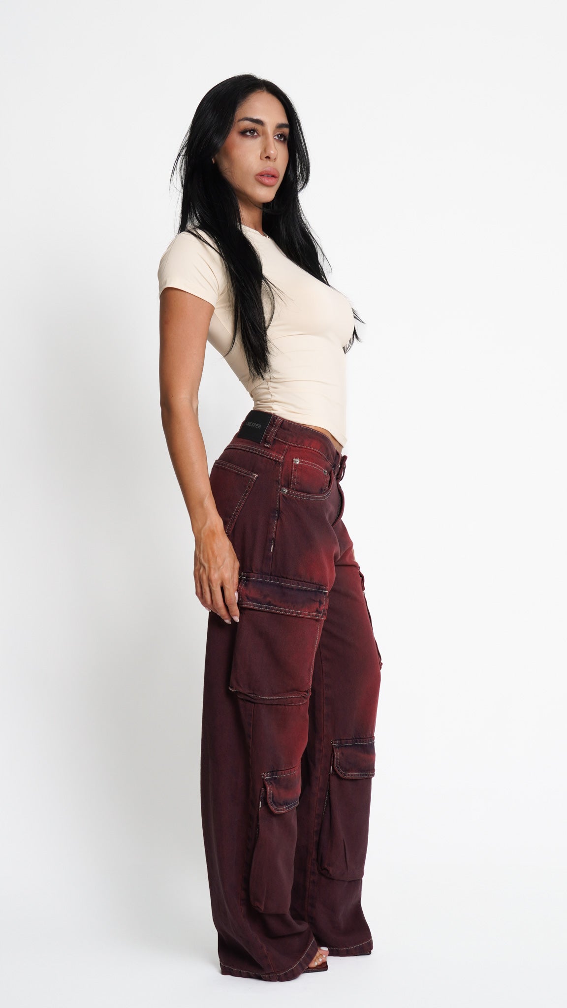 CALÇA JEANS POCKET BORDÔ