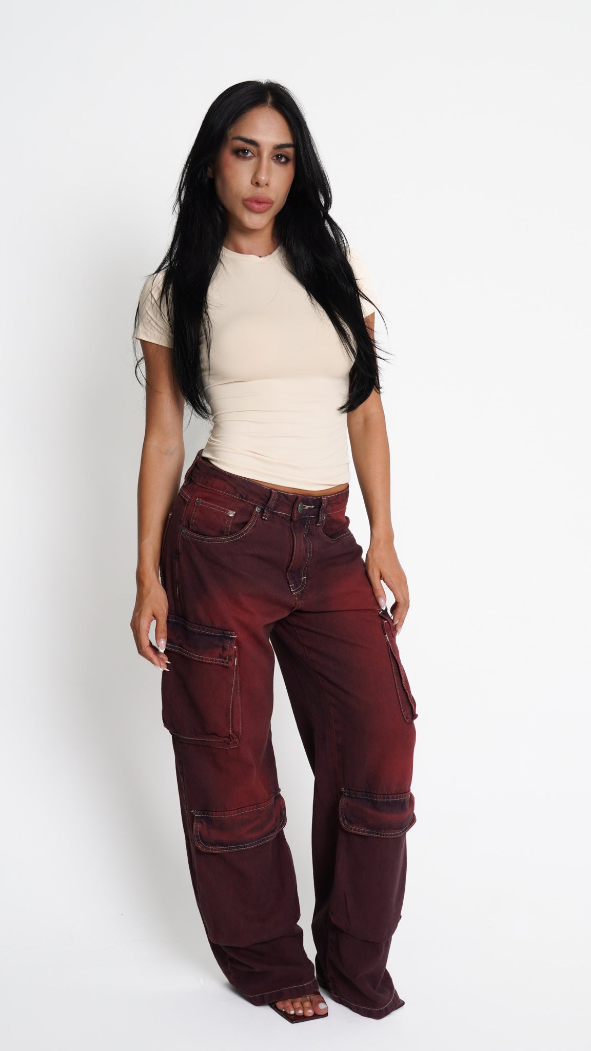 CALÇA JEANS POCKET BORDÔ