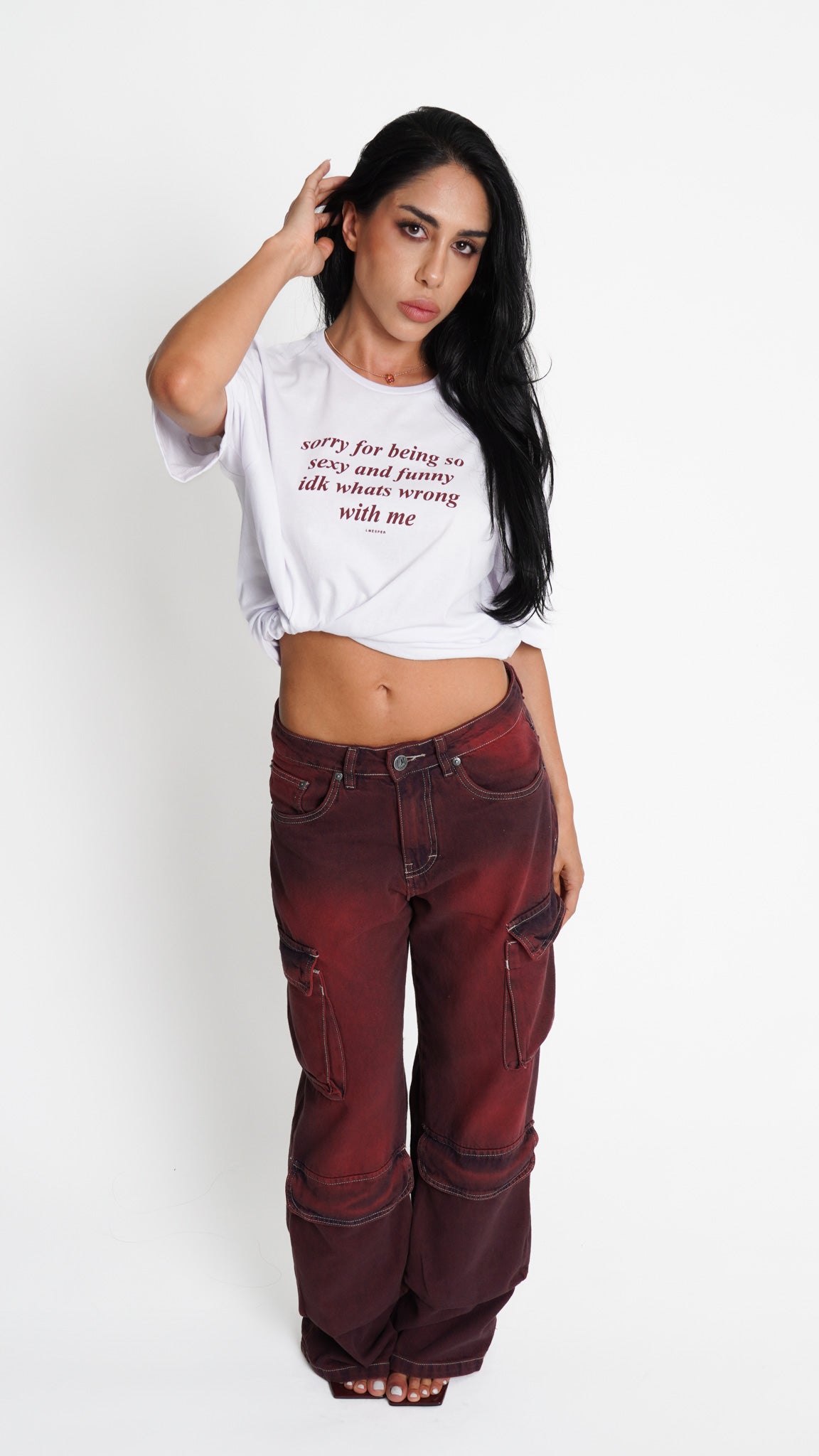 CALÇA JEANS POCKET BORDÔ