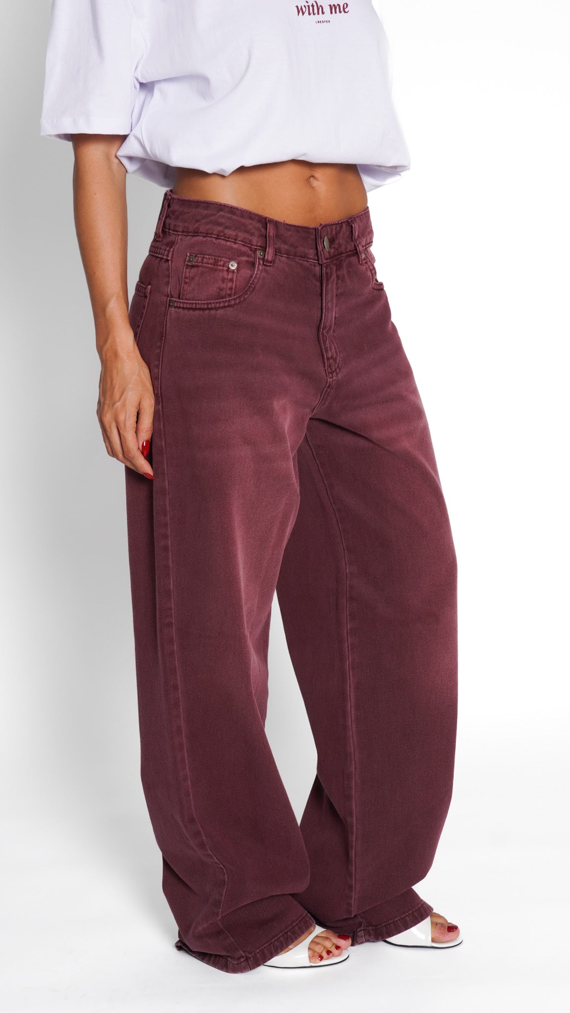 CALÇA JEANS OVERSIZED MARSALA