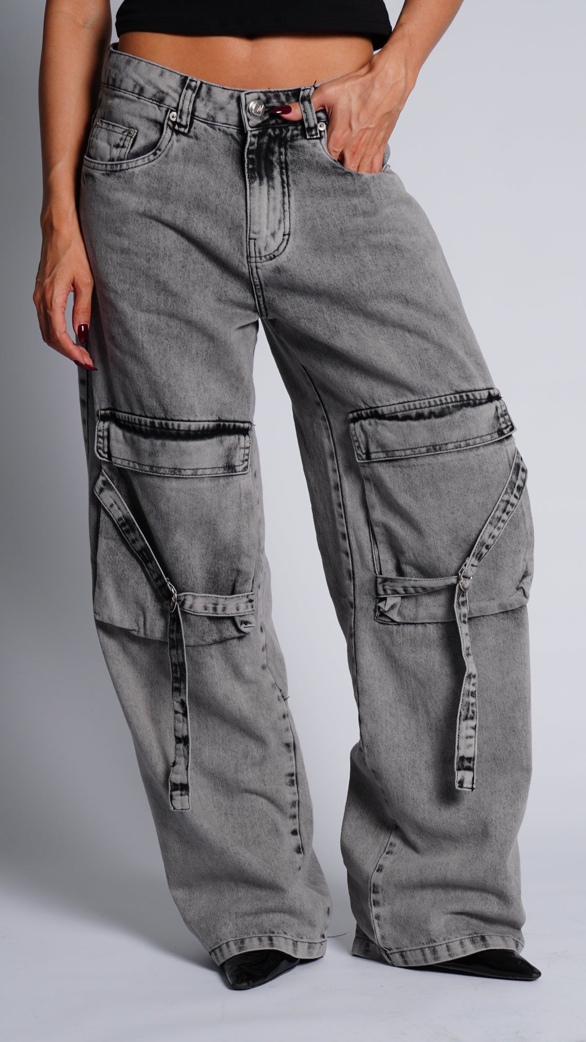 CALÇA JEANS CARGO BELT SILVER CLARA