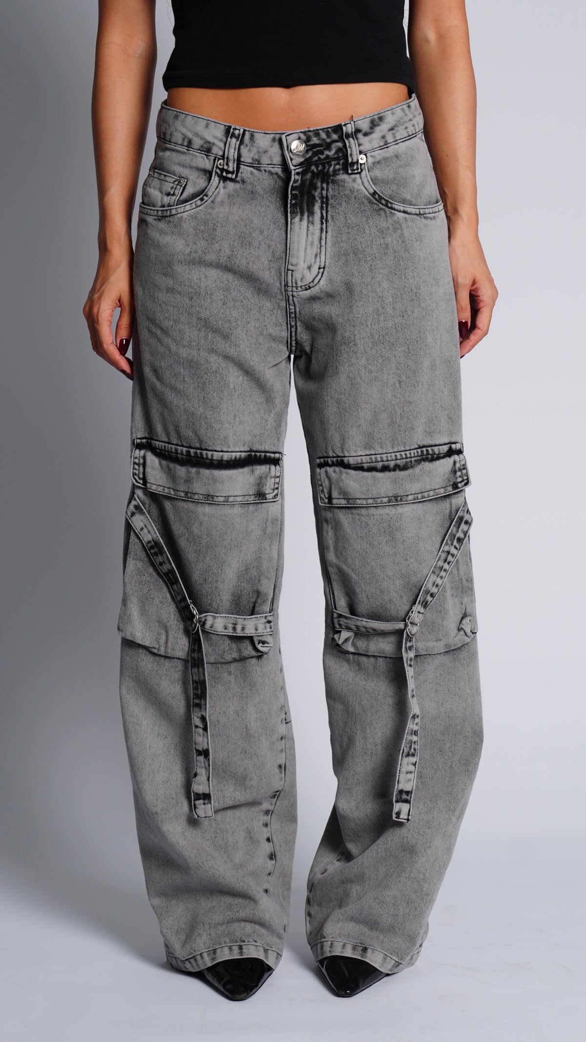 CALÇA JEANS CARGO BELT SILVER CLARA