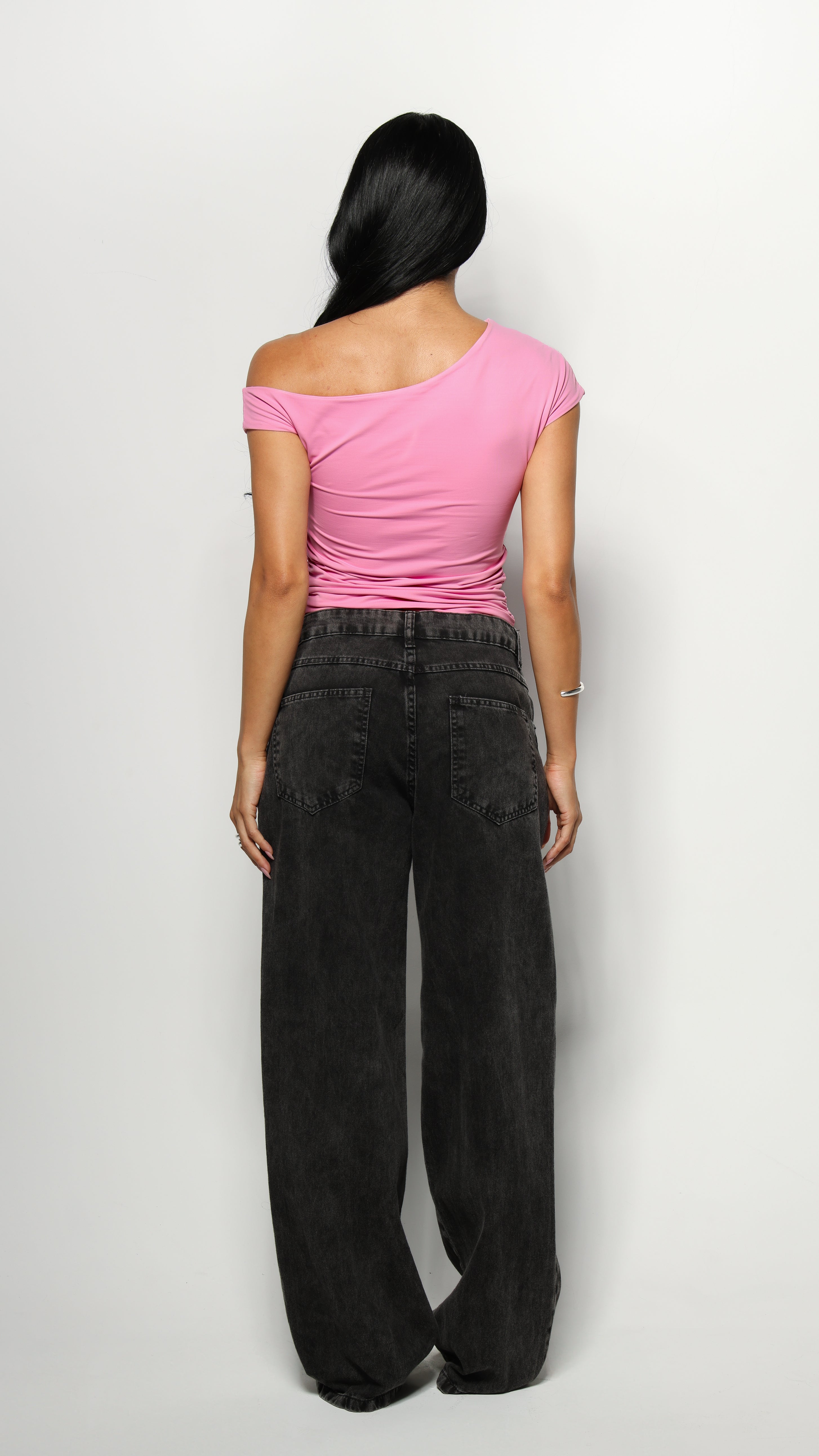 CALÇA JEANS OVERSIZED PRETA ESTONADA