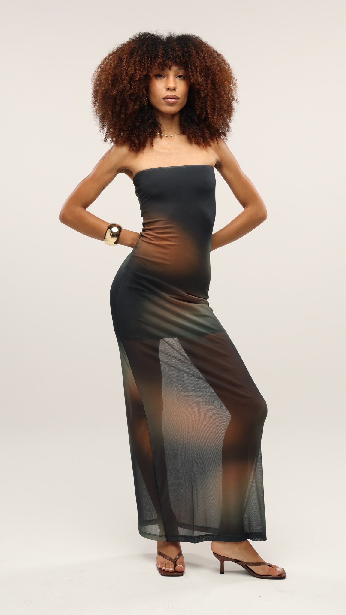 VESTIDO LONGO TULE ABSTRACT VERDE