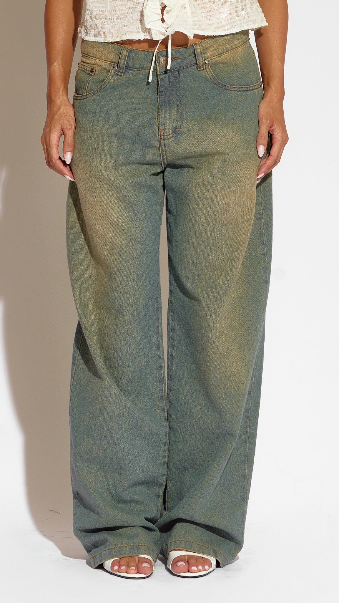 CALÇA JEANS OVERSIZED PISTACHIO