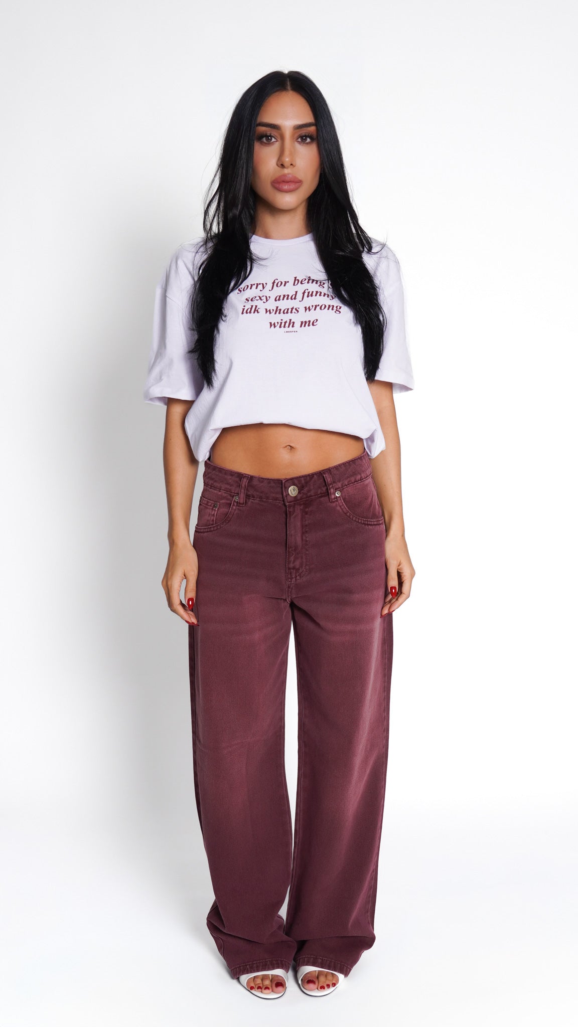 CALÇA JEANS OVERSIZED MARSALA