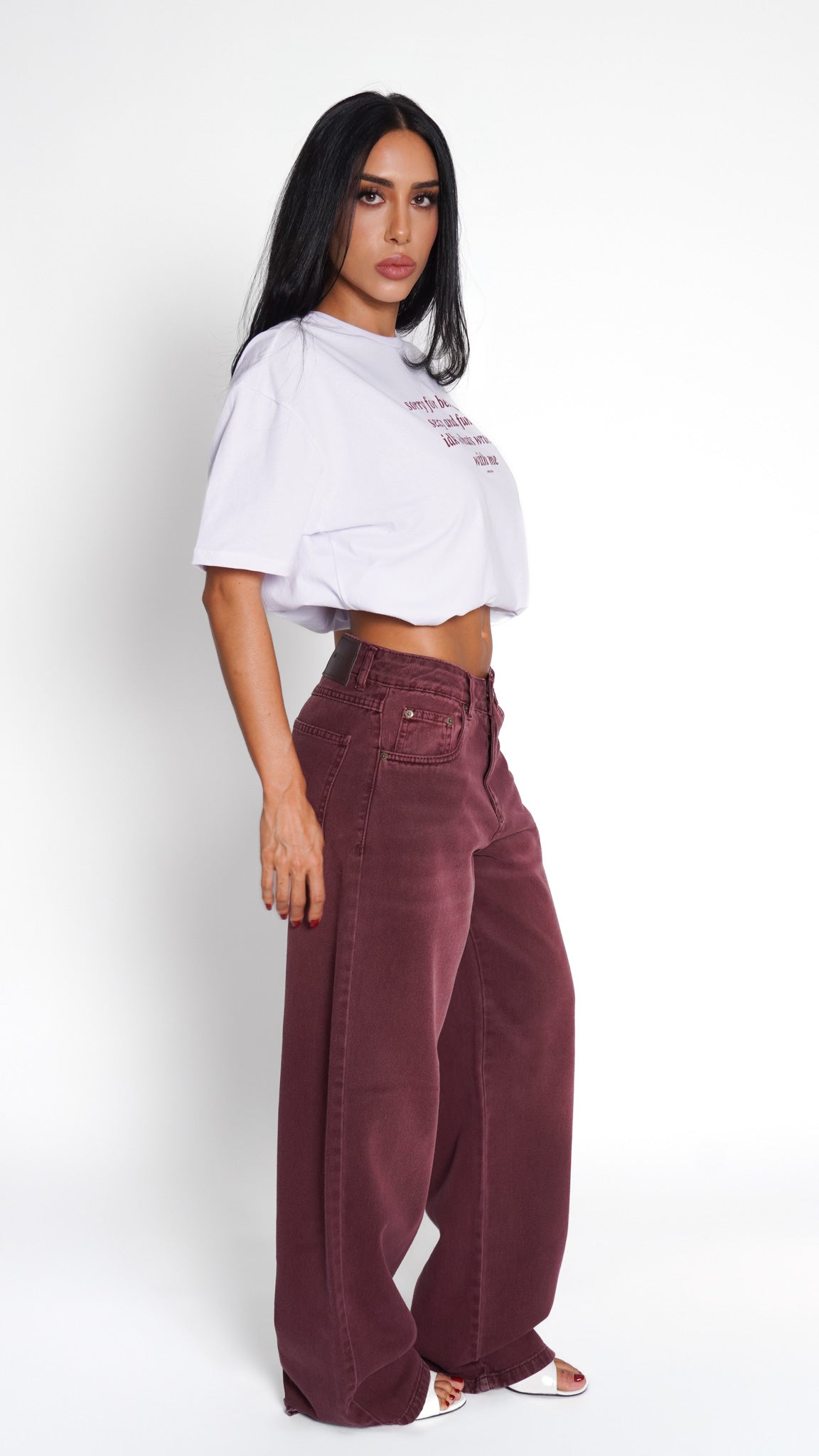 CALÇA JEANS OVERSIZED MARSALA