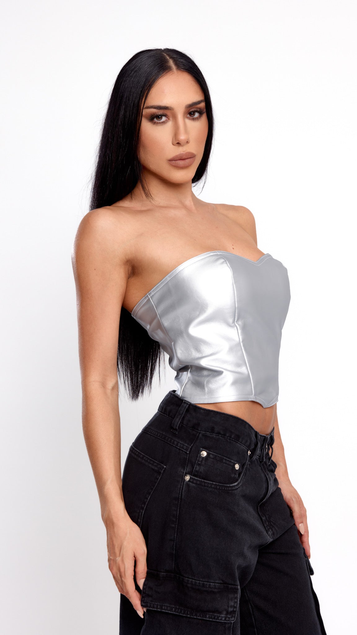 CORSET COURO HEART CHROME