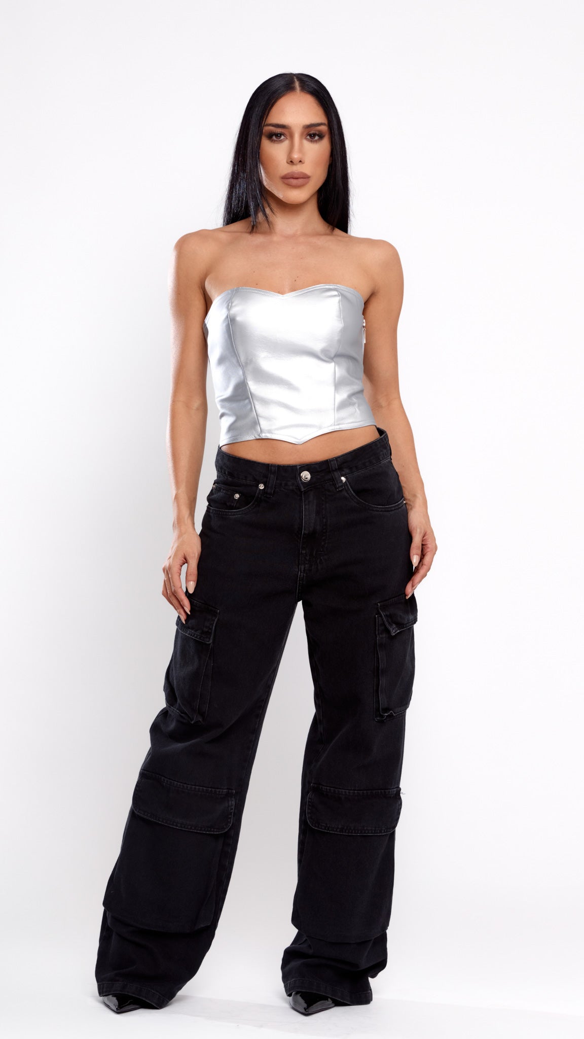 CORSET COURO HEART CHROME