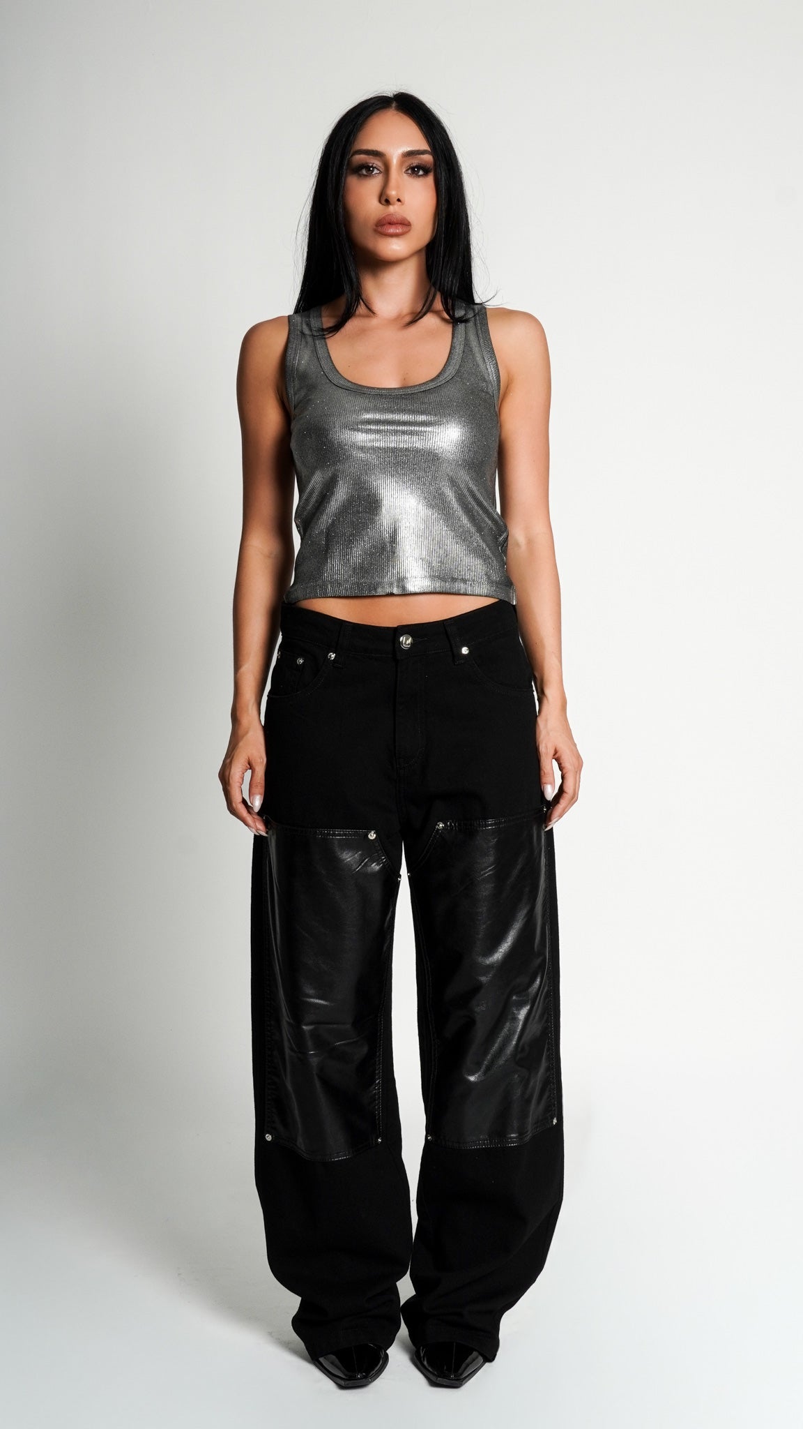 CALÇA JEANS OVERSIZED LEATHER