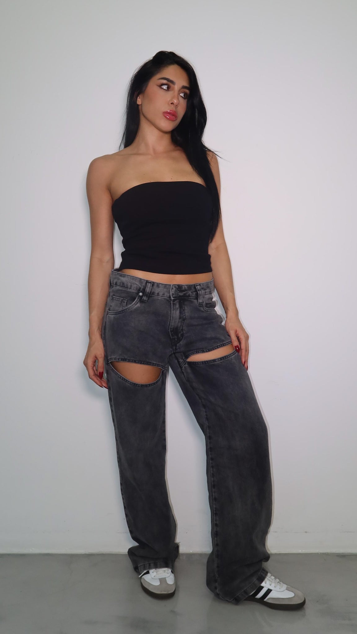 CALÇA JEANS CUT OUT BLACK