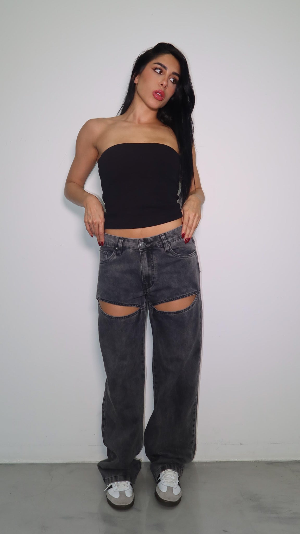CALÇA JEANS CUT OUT BLACK