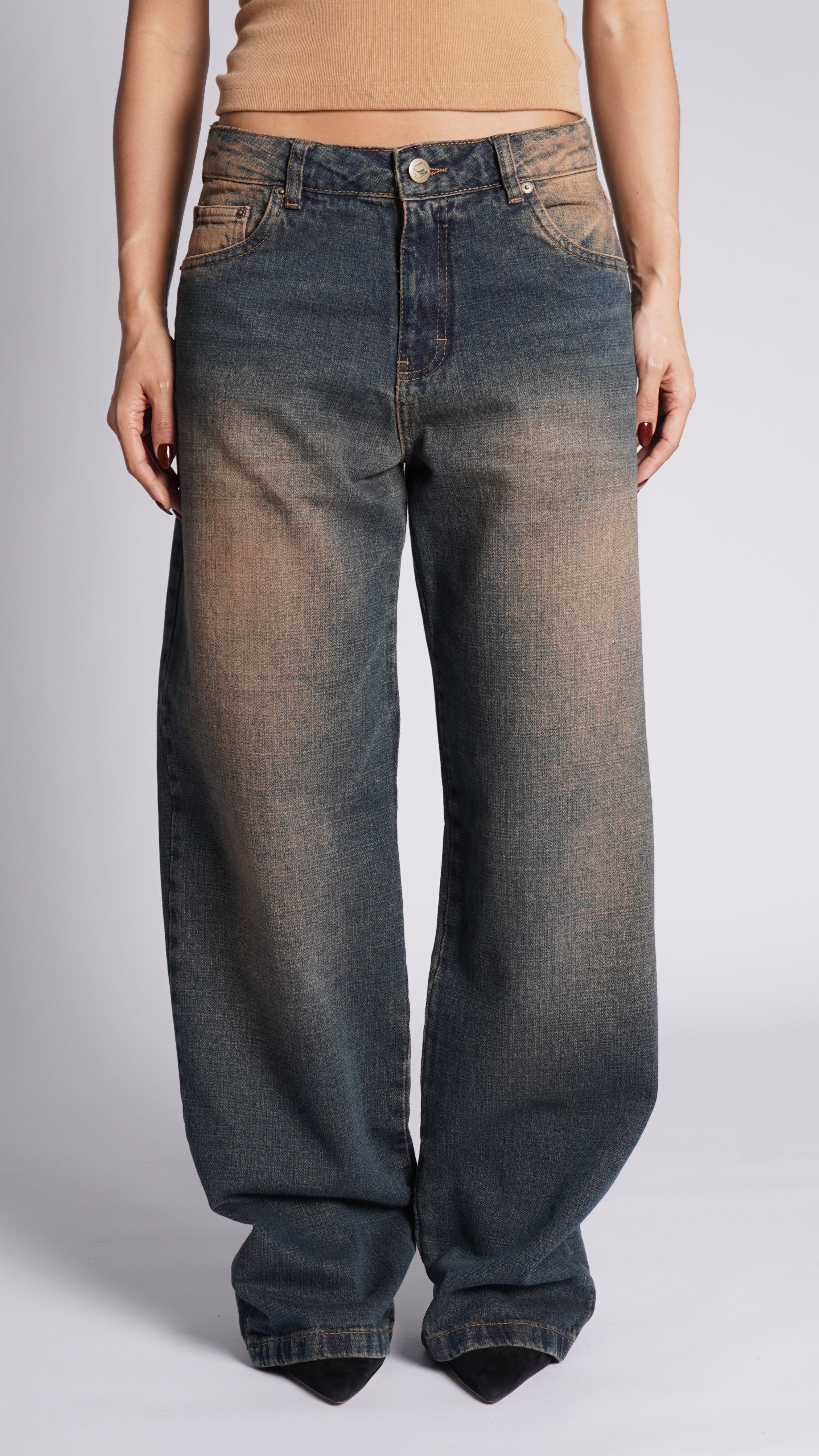 CALÇA JEANS OVERSIZED BOHO VINTAGE