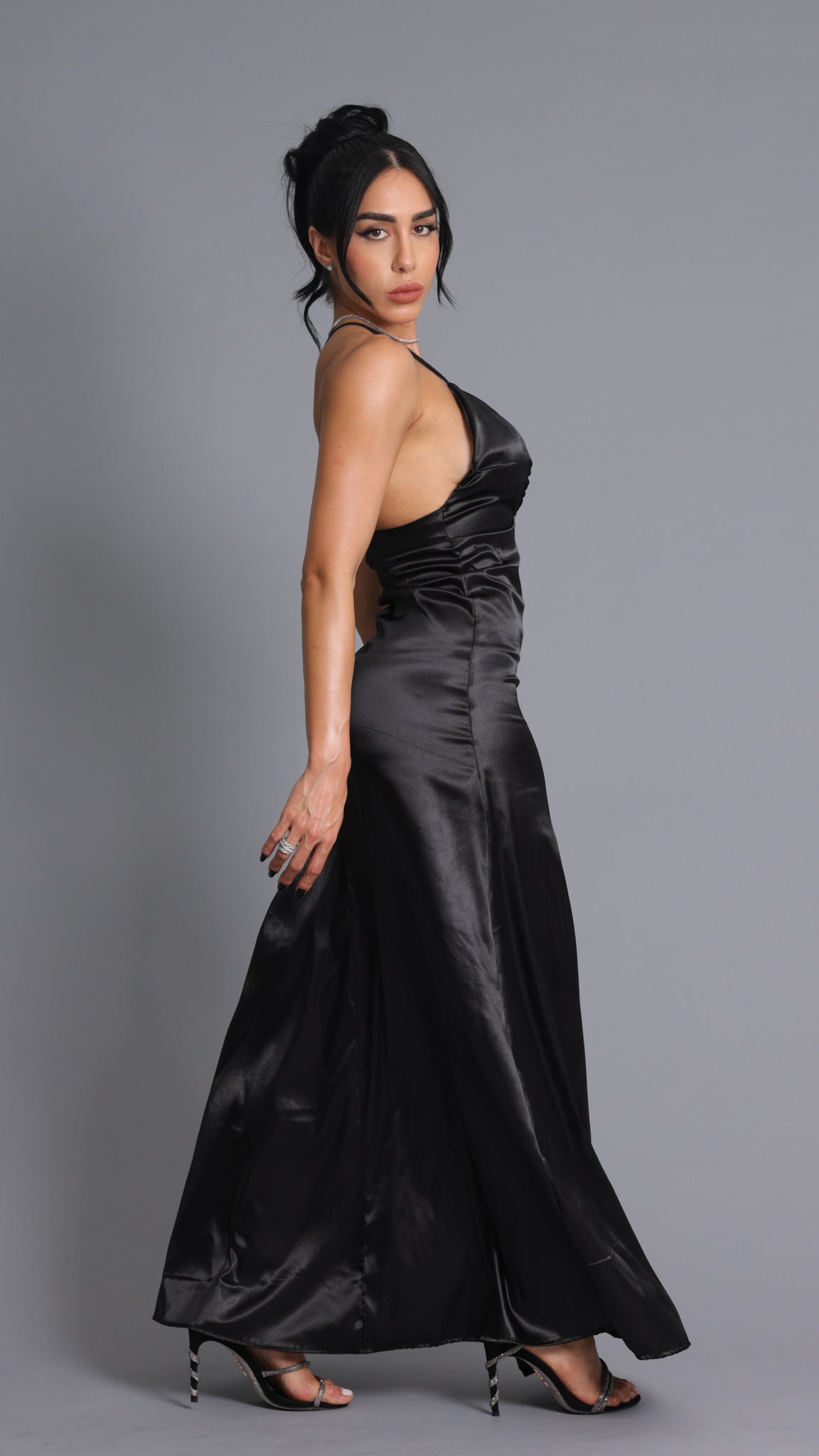 VESTIDO LONGO CETIM LADY PRETO