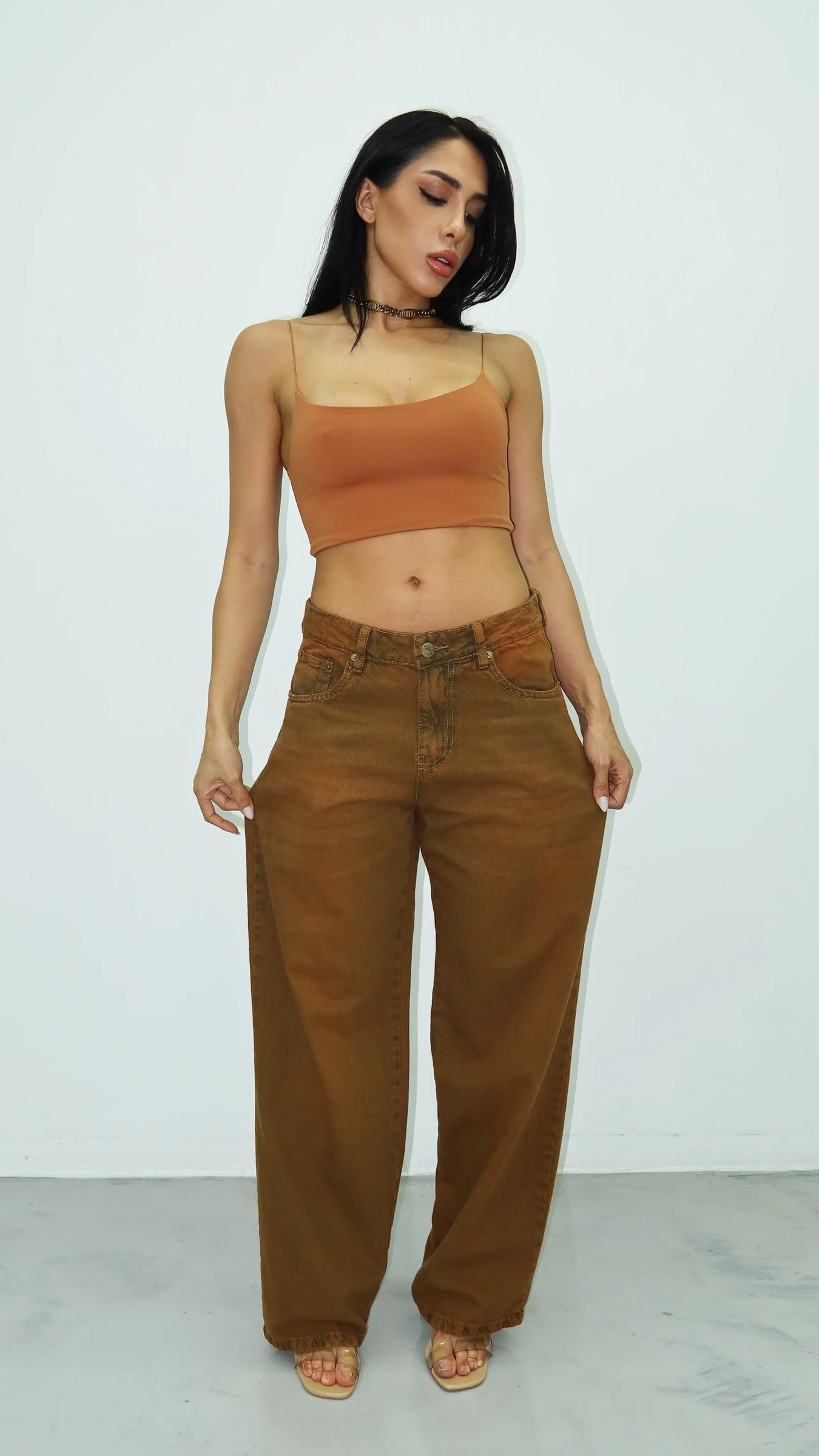 CALÇA JEANS OVERSIZED TERRACOTA