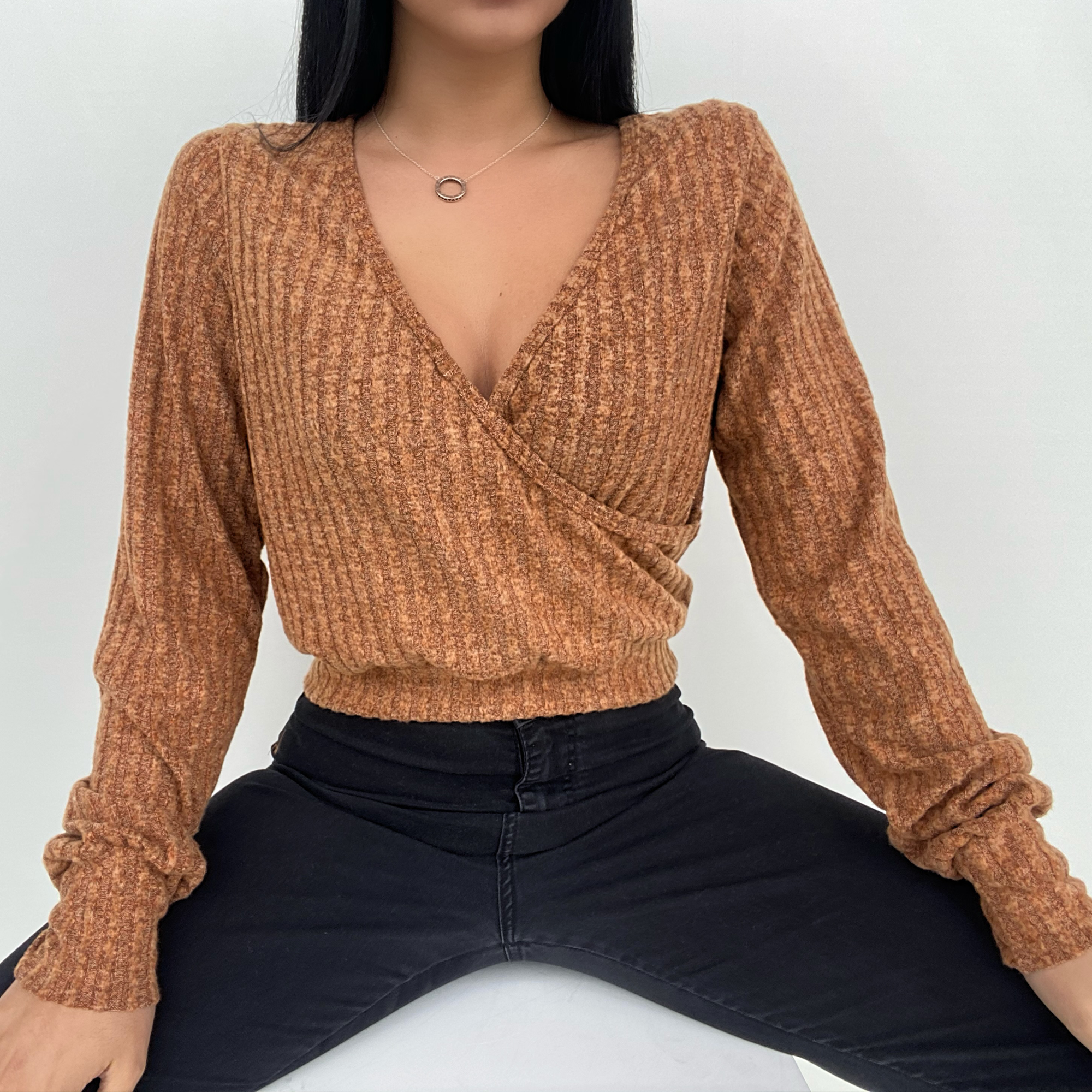 CROPPED TRICOT TRANSPASSED MARROM