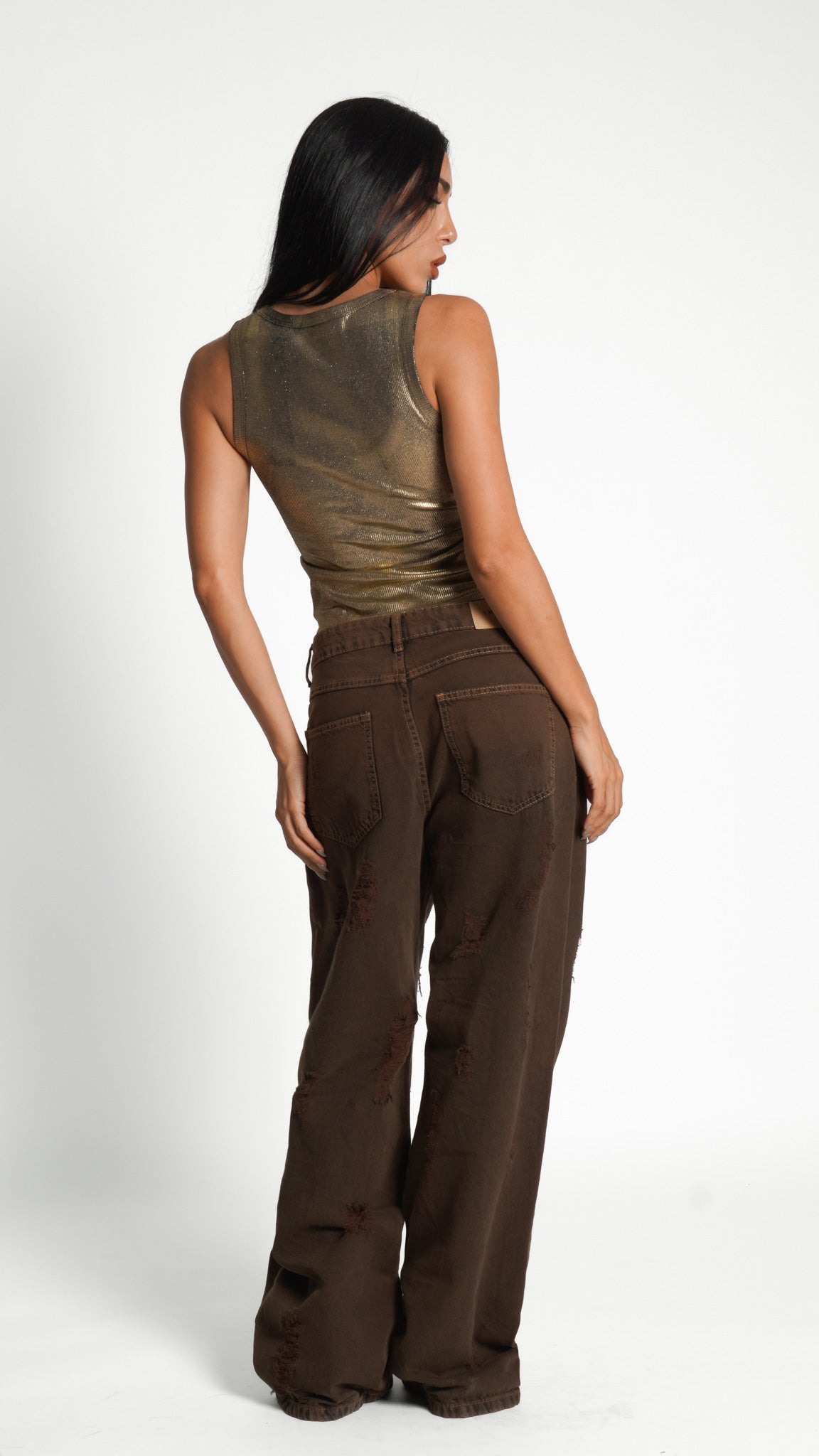 CALÇA JEANS OVERSIZED BROWN RIPPED