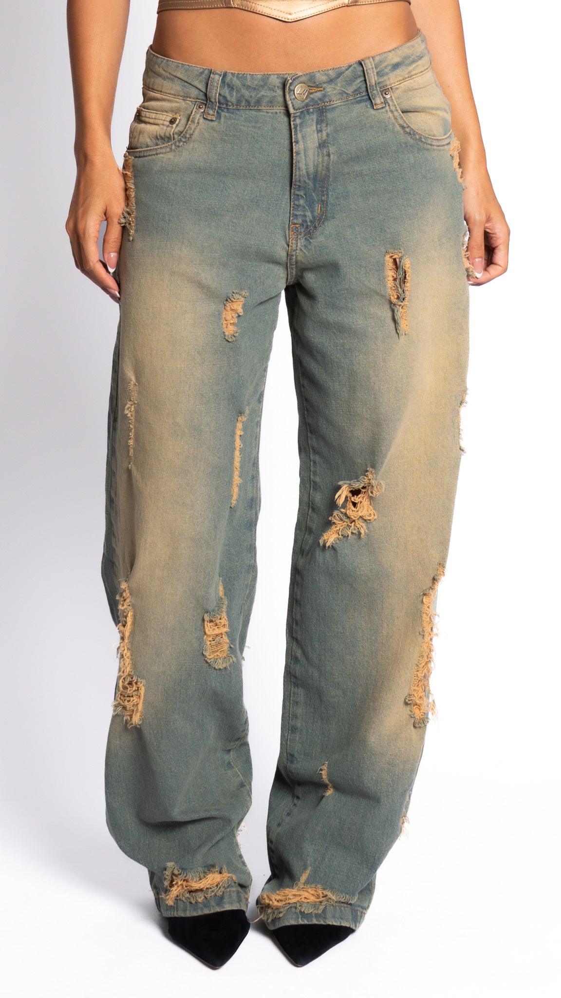 CALÇA JEANS OVERSIZED VINTAGE RASGADA