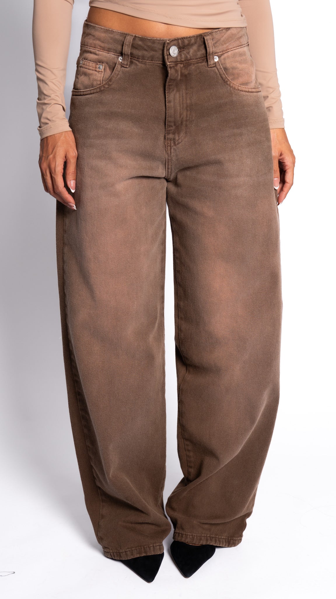 CALÇA JEANS OVERSIZED MARROM ROSE