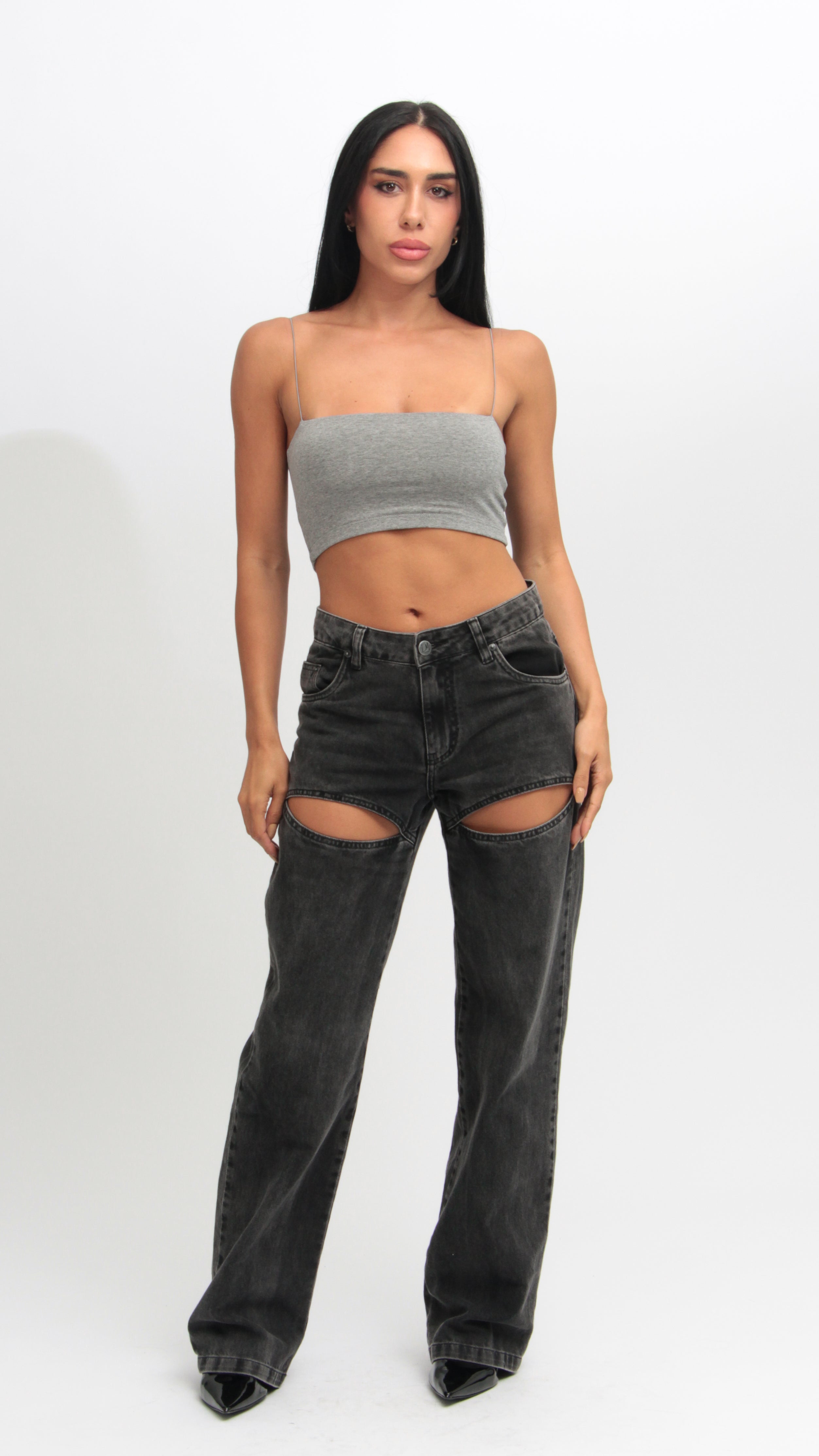 CALÇA JEANS CUT OUT BLACK