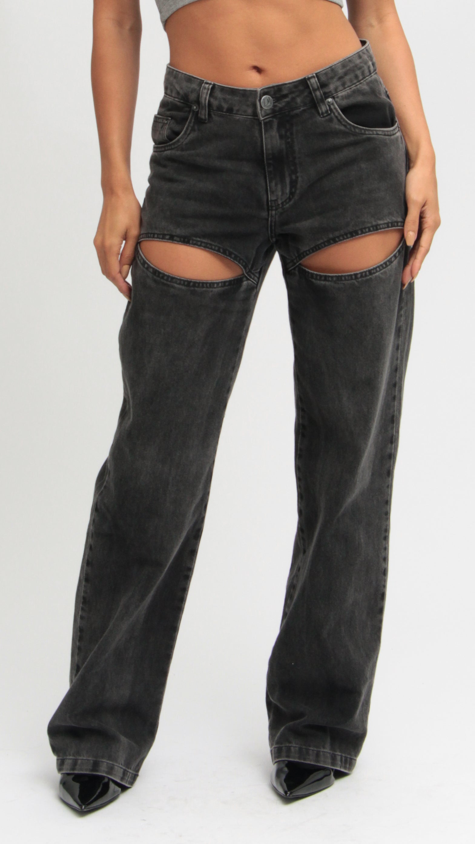 CALÇA JEANS CUT OUT BLACK