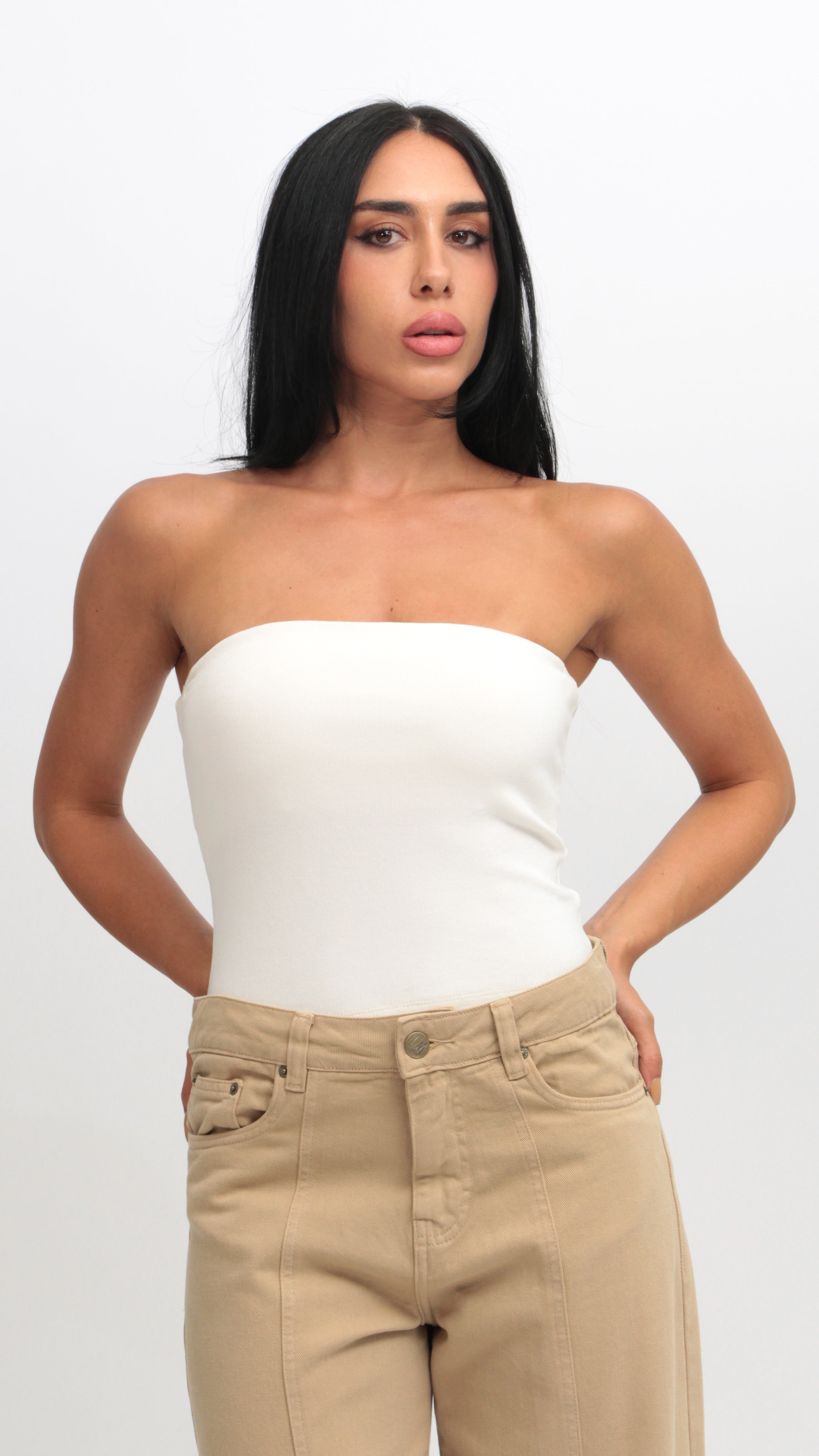 TUBE TOP RIBBED OFF WHITE