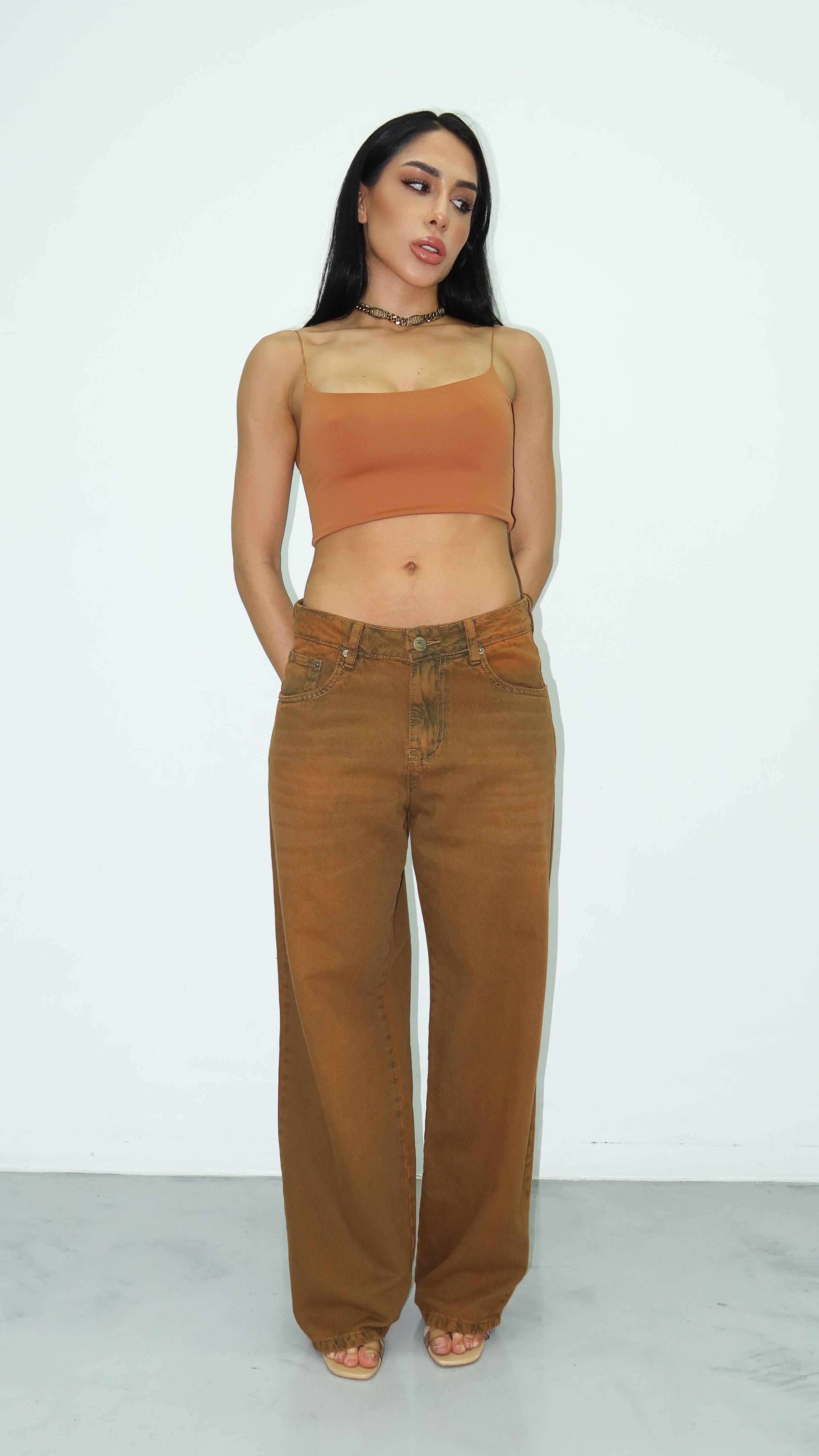 CALÇA JEANS OVERSIZED TERRACOTA