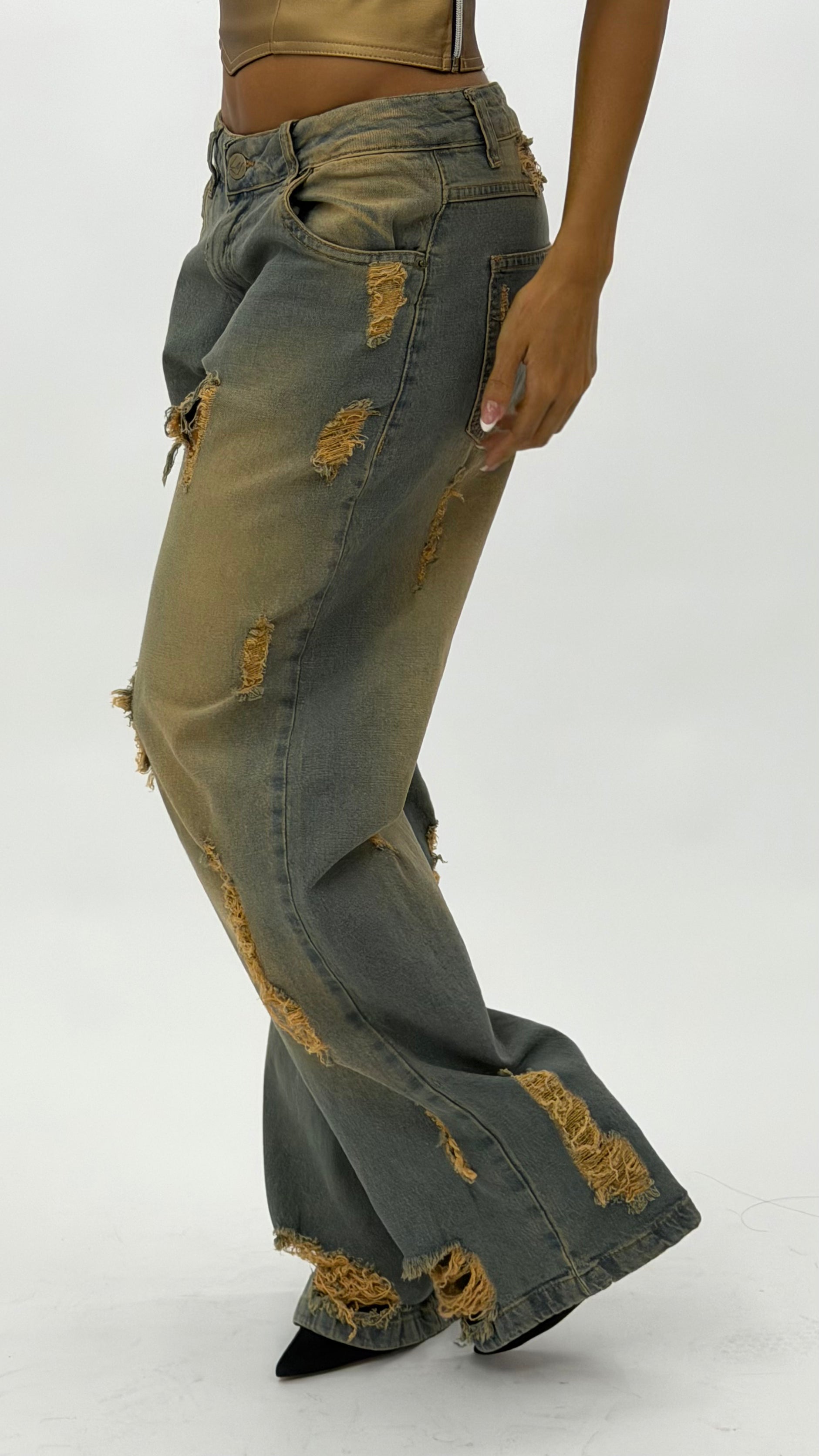 CALÇA JEANS OVERSIZED VINTAGE RASGADA