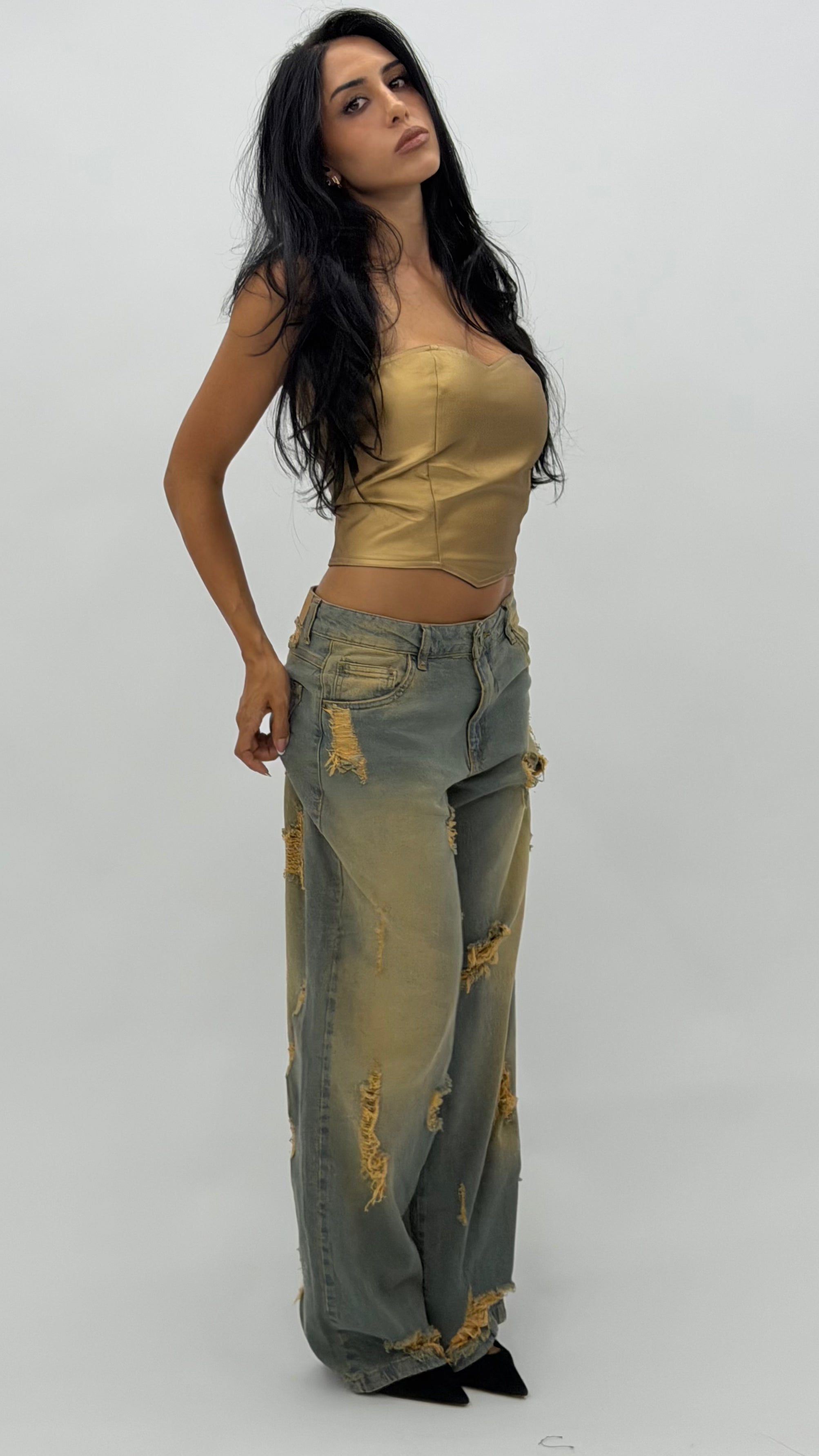 CALÇA JEANS OVERSIZED VINTAGE RASGADA