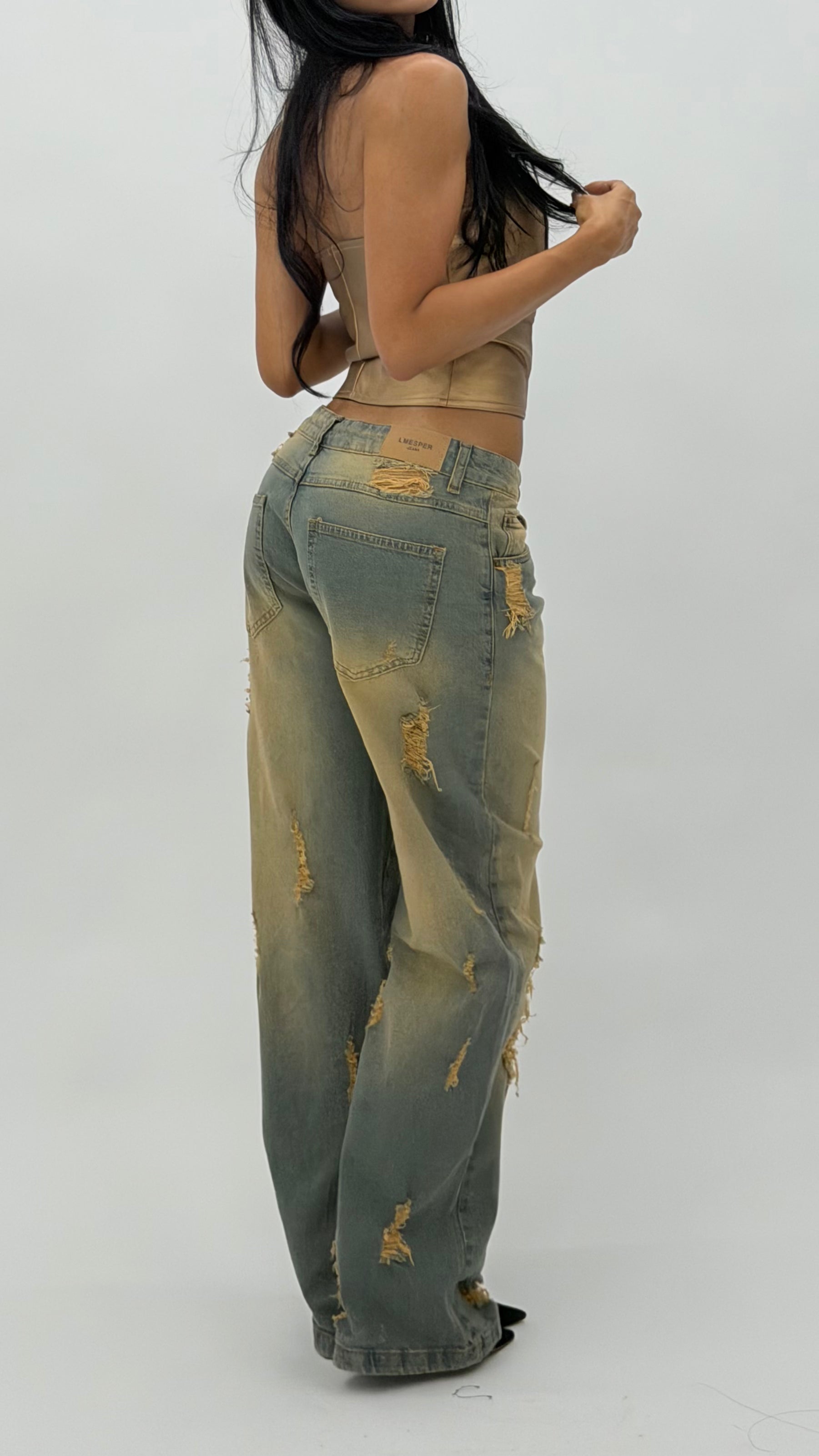 CALÇA JEANS OVERSIZED VINTAGE RASGADA