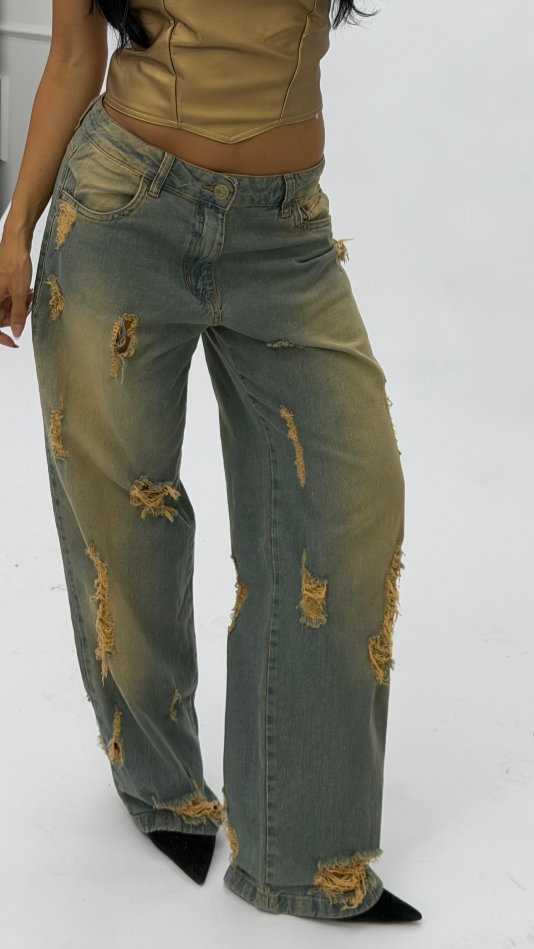 CALÇA JEANS OVERSIZED VINTAGE RASGADA