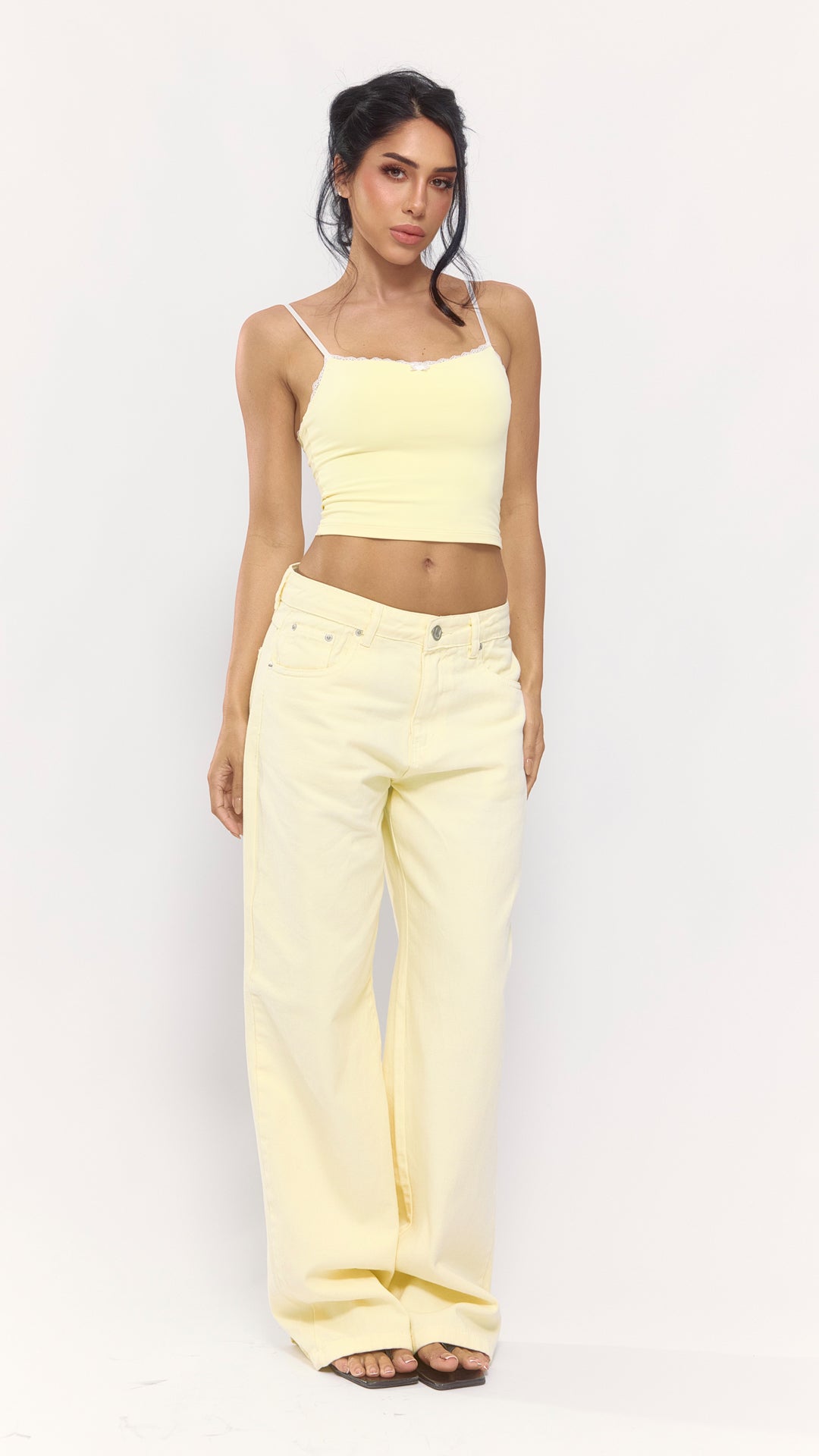 CALÇA JEANS OVERSIZED AMARELO MANTEIGA