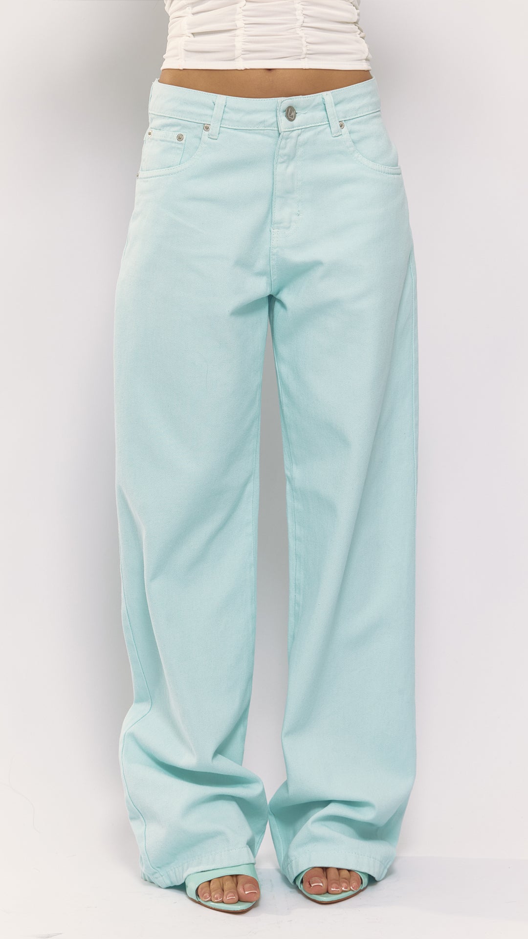 CALÇA JEANS OVERSIZED AZUL TURQUESA