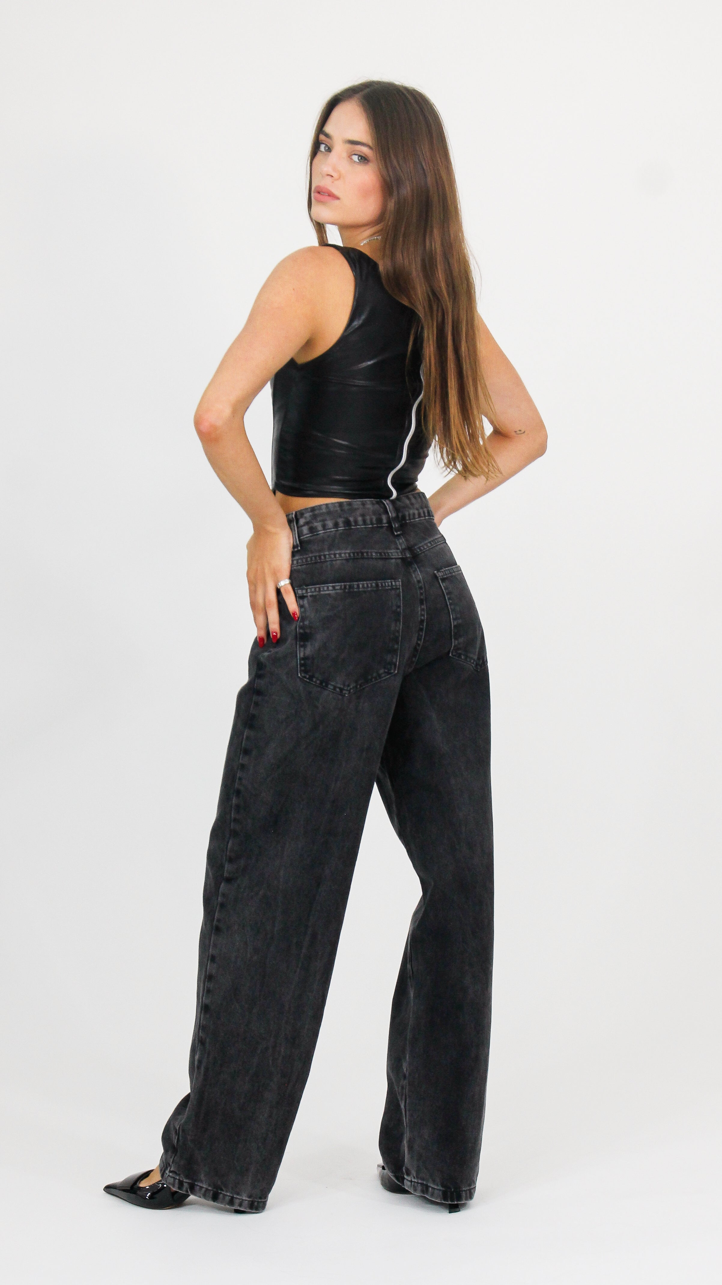 CALÇA JEANS OVERSIZED BLACK ESTONADA