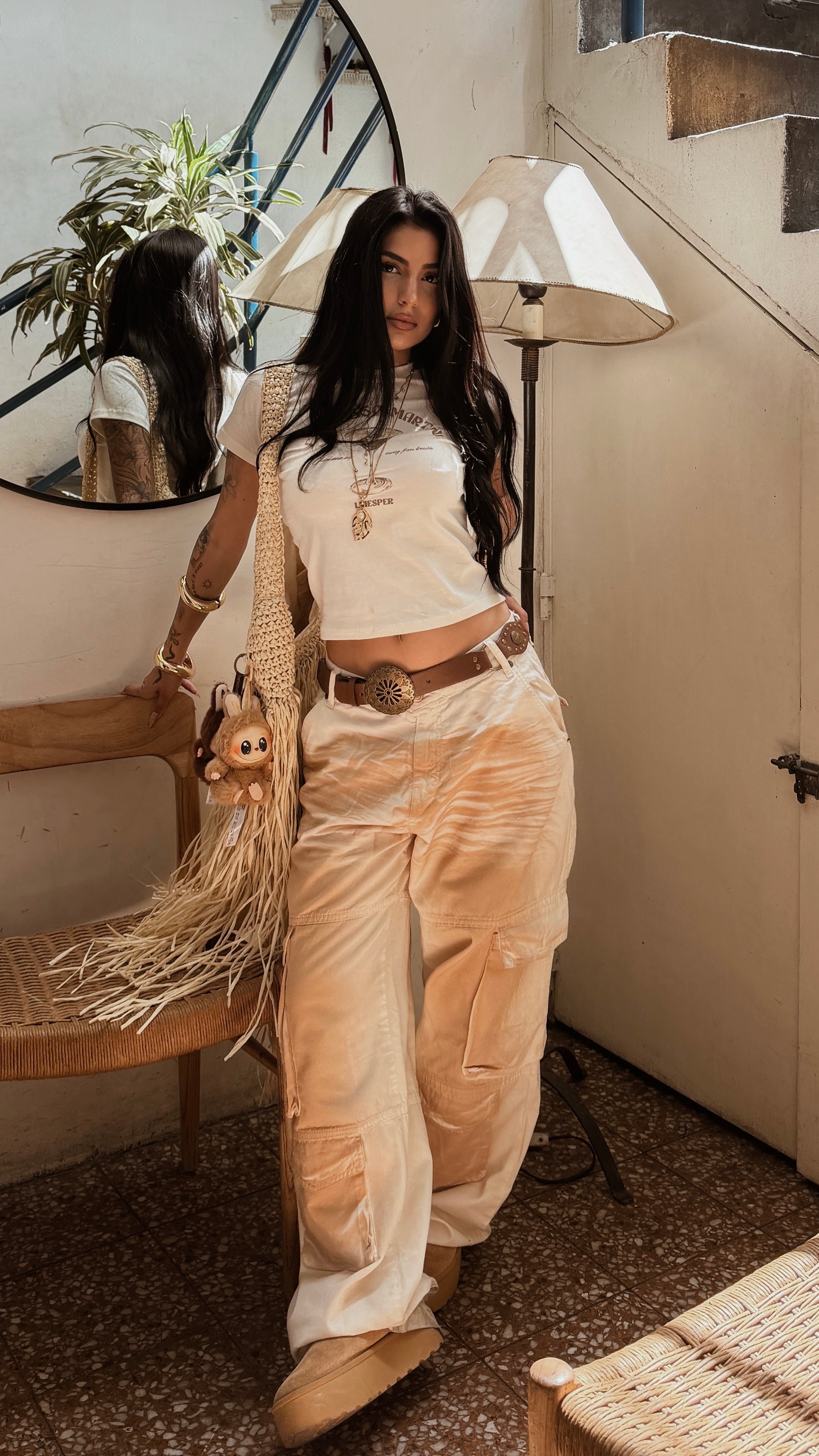 CALÇA SARJA CARGO SAND