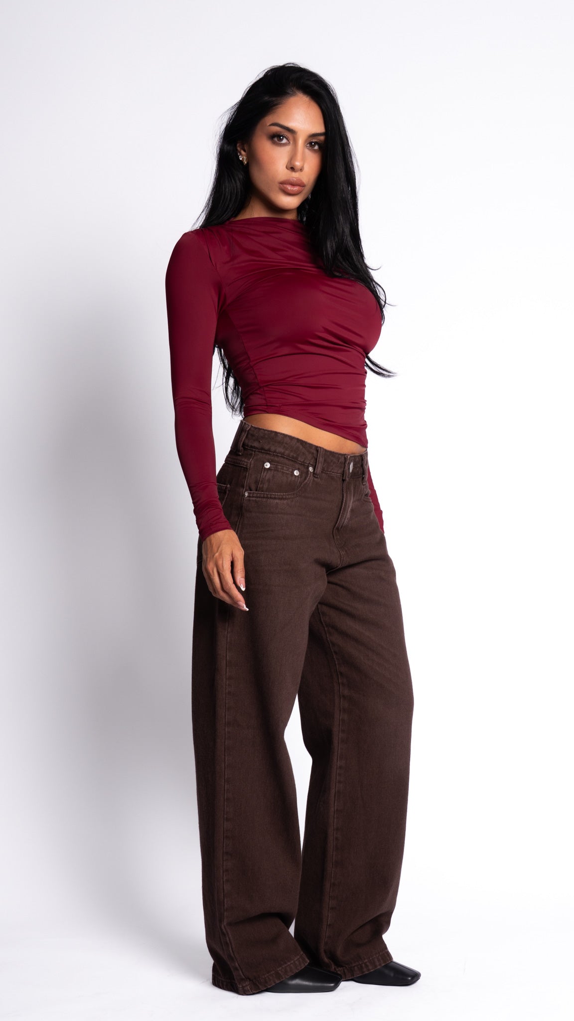CALÇA JEANS OVERSIZED DARK ROSEWOOD