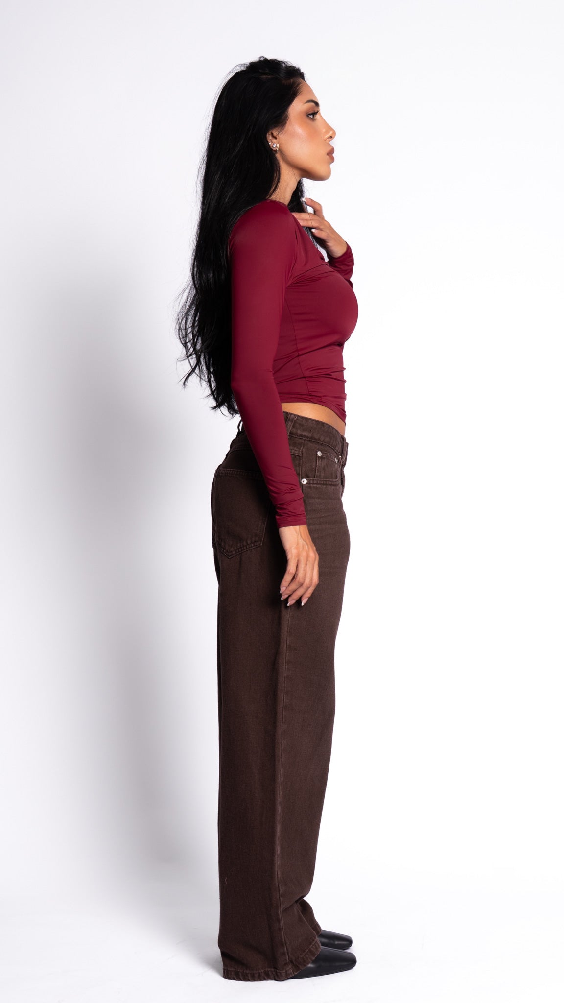 CALÇA JEANS OVERSIZED DARK ROSEWOOD