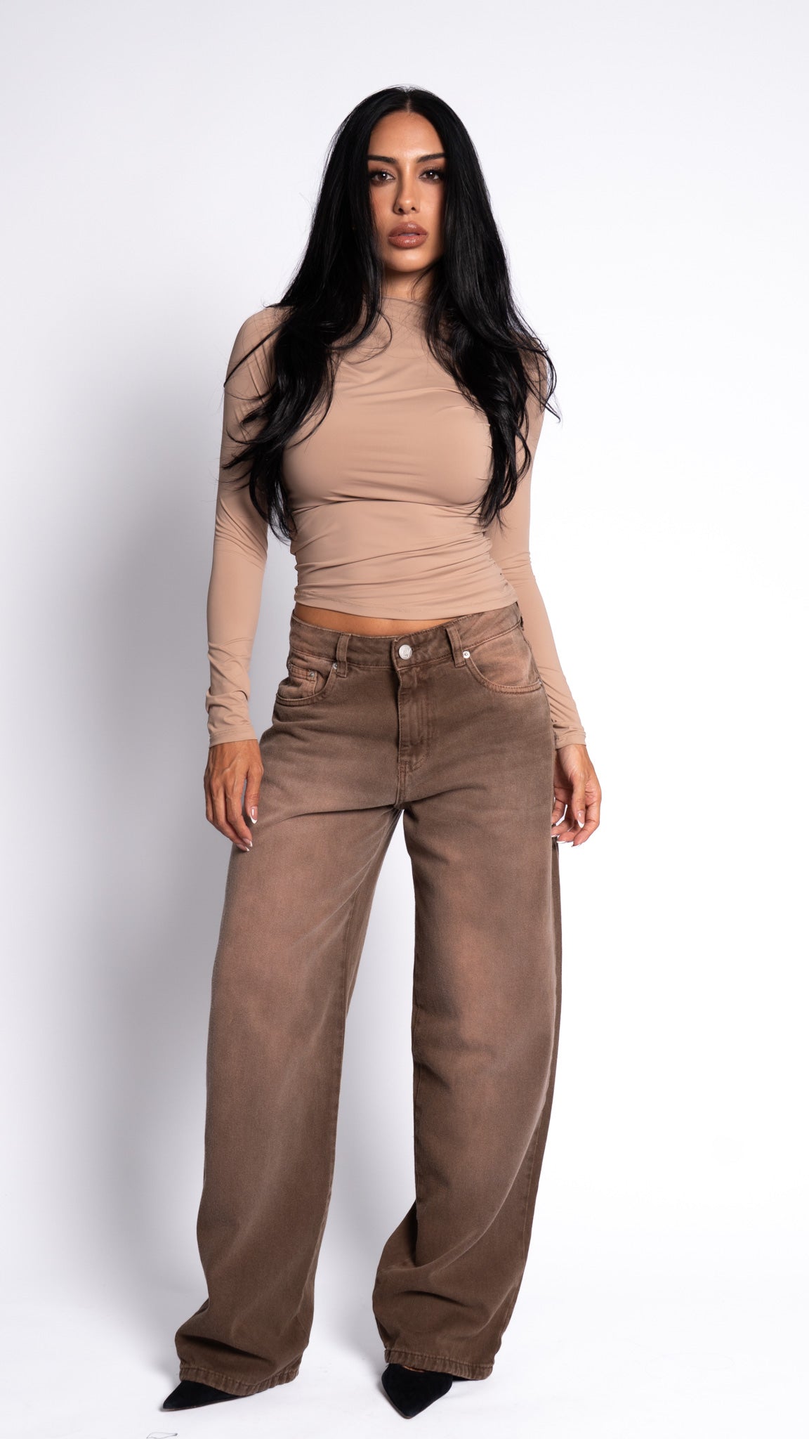 CALÇA JEANS OVERSIZED MARROM ROSE