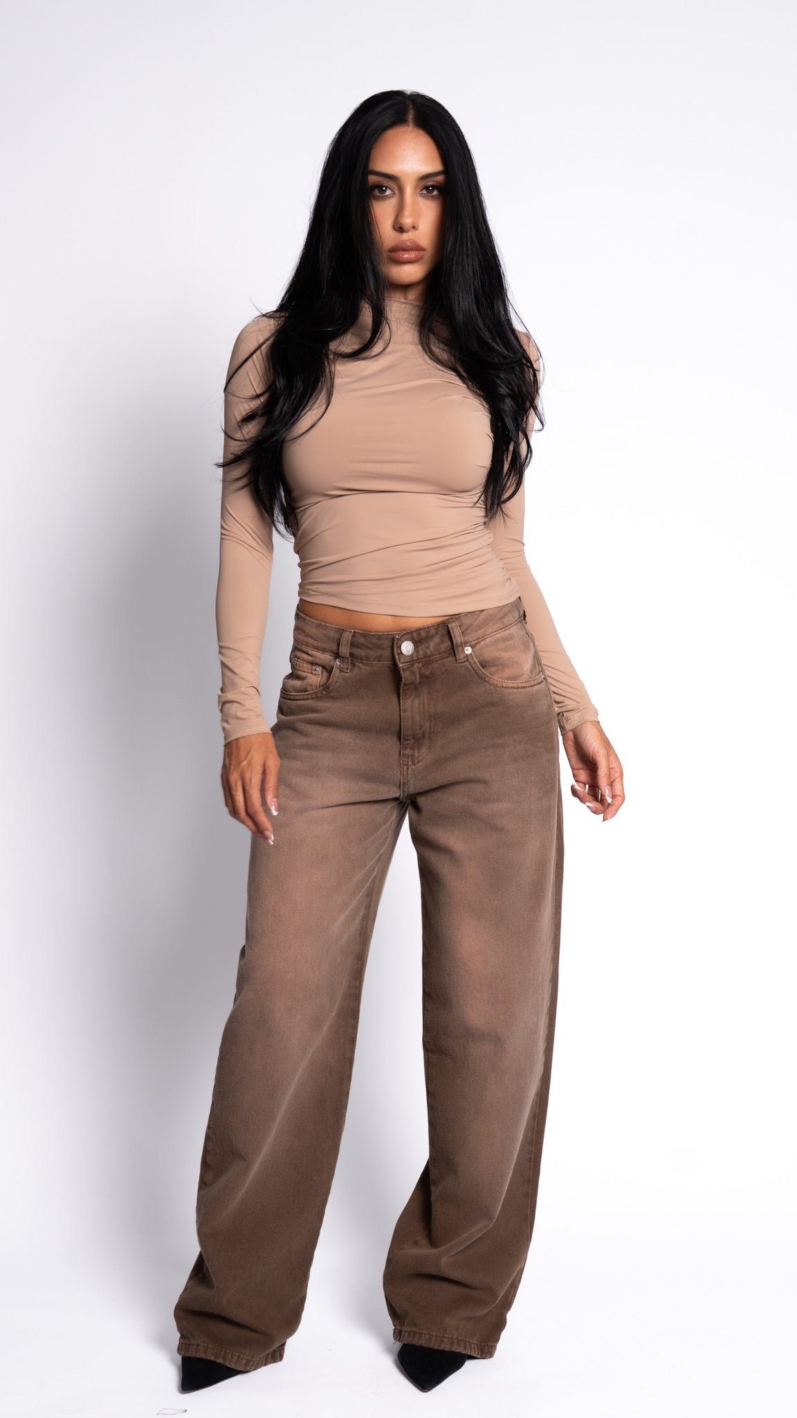 CALÇA JEANS OVERSIZED MARROM ROSE