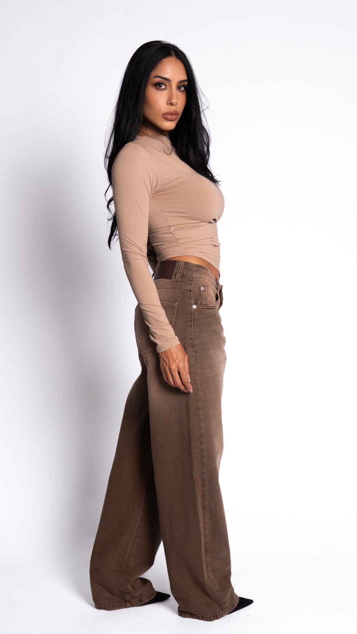 CALÇA JEANS OVERSIZED MARROM ROSE