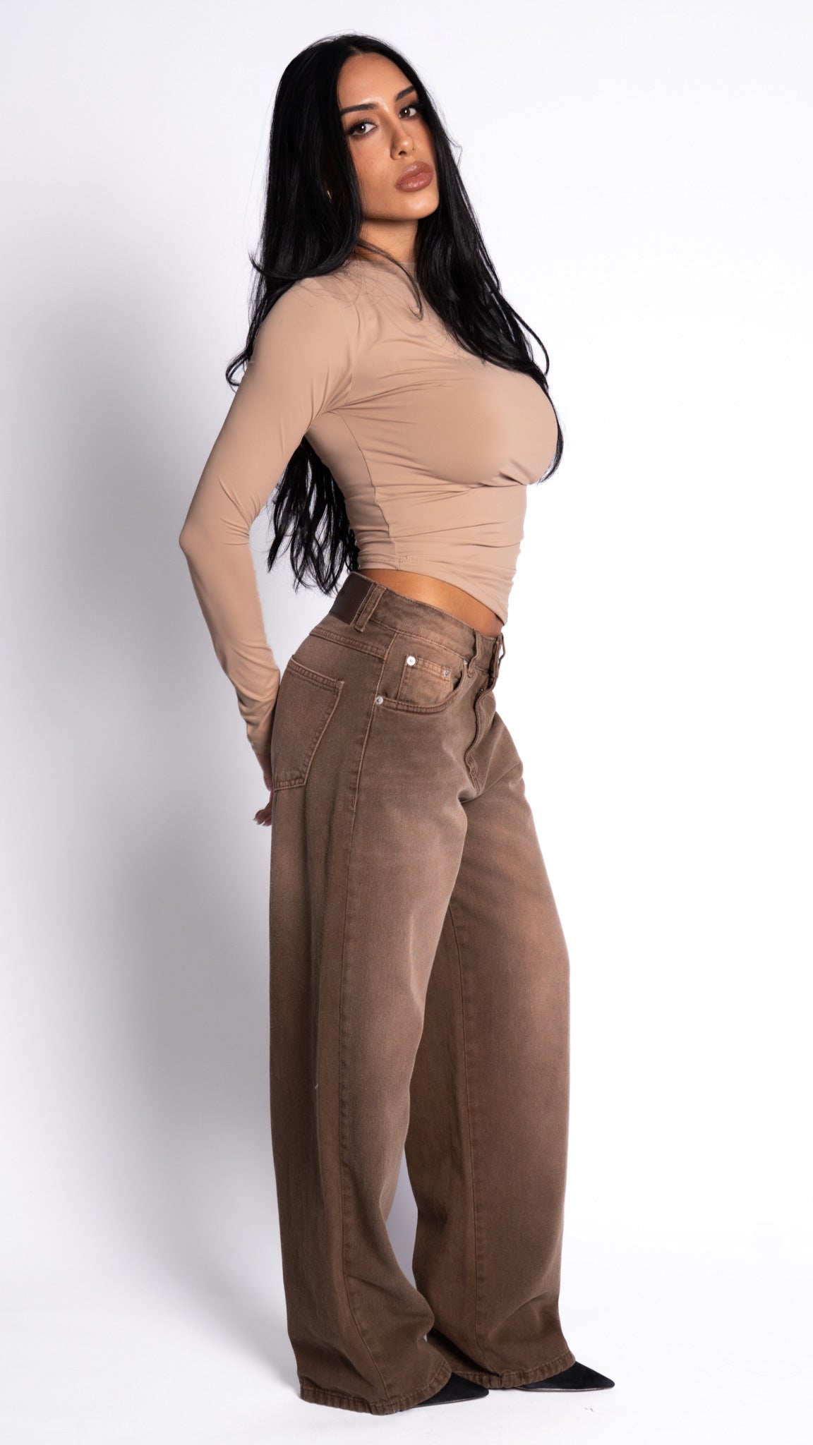 CALÇA JEANS OVERSIZED MARROM ROSE