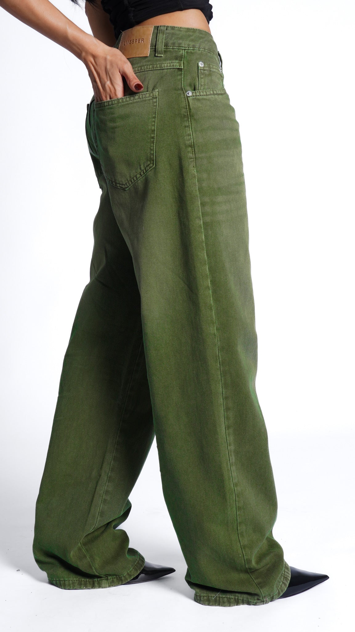 CALÇA JEANS OVERSIZED OLIVE