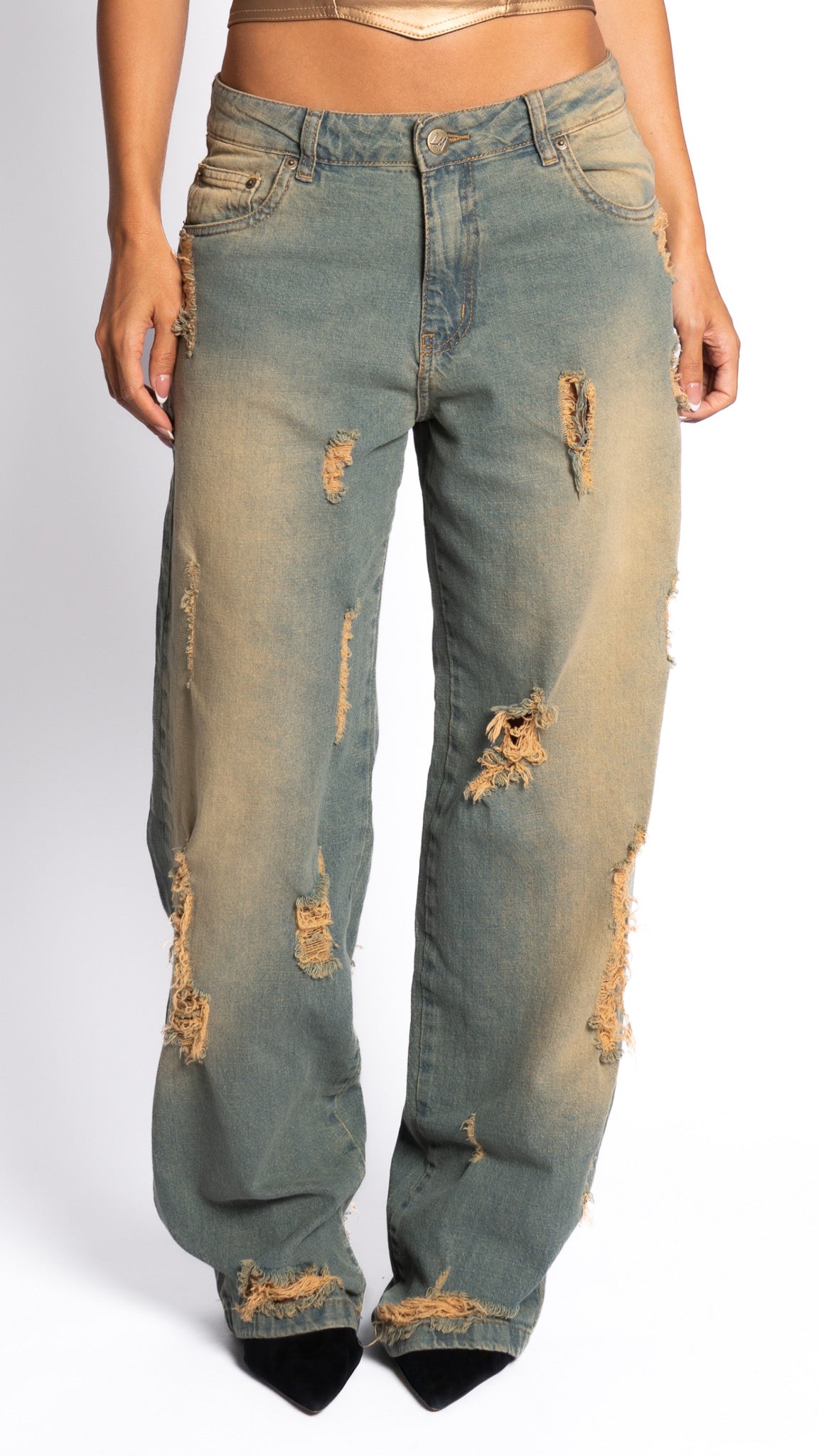 CALÇA JEANS OVERSIZED VINTAGE RASGADA